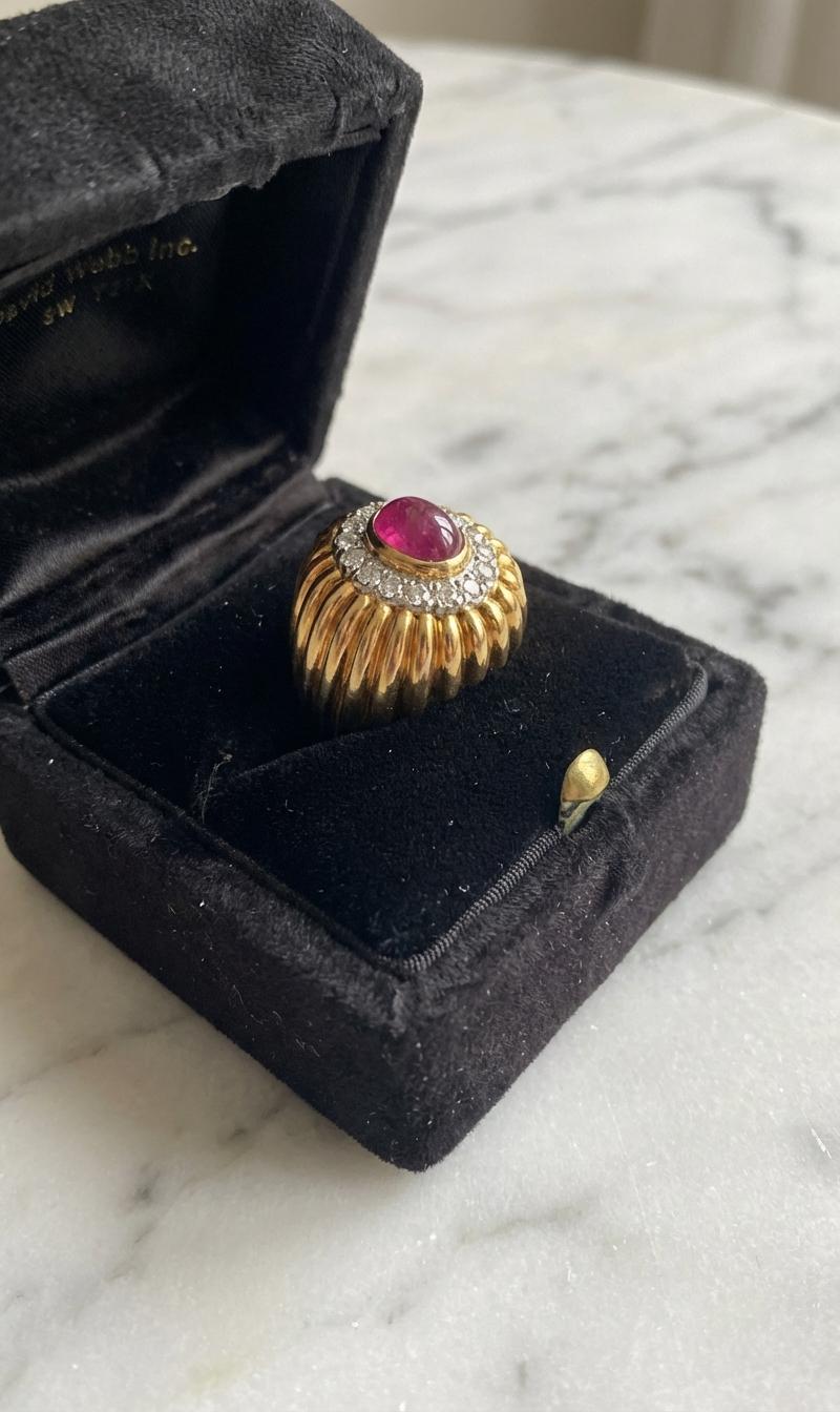 David Webb Cabochon Ruby And Diamond Ring In 18k … - image 6