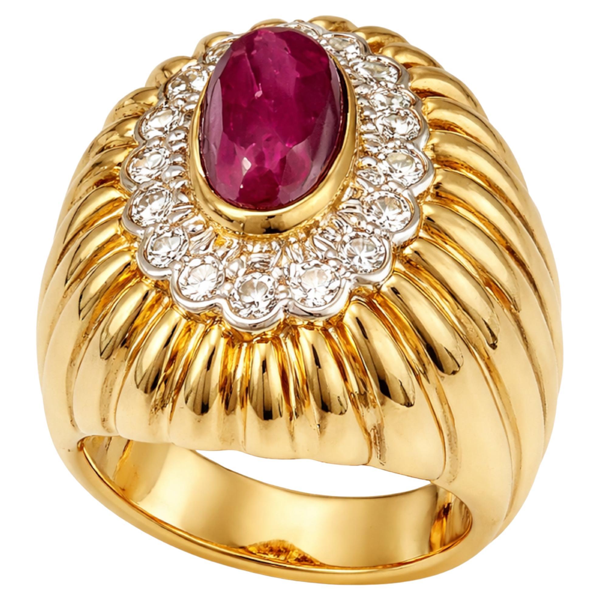 David Webb Cabochon Ruby And Diamond Ring In 18k … - image 1