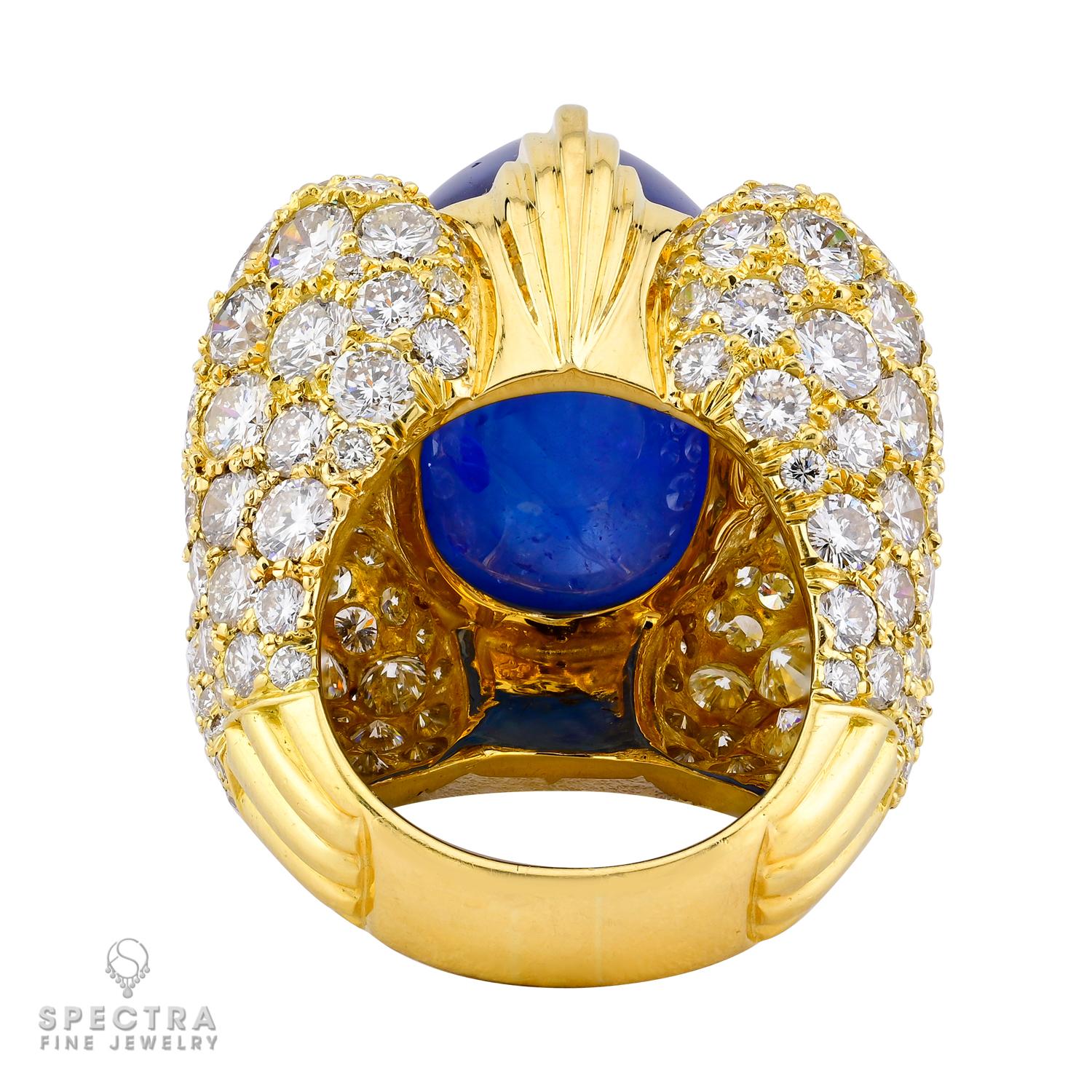 Contemporary David Webb Cabochon Sapphire Diamond Ring For Sale