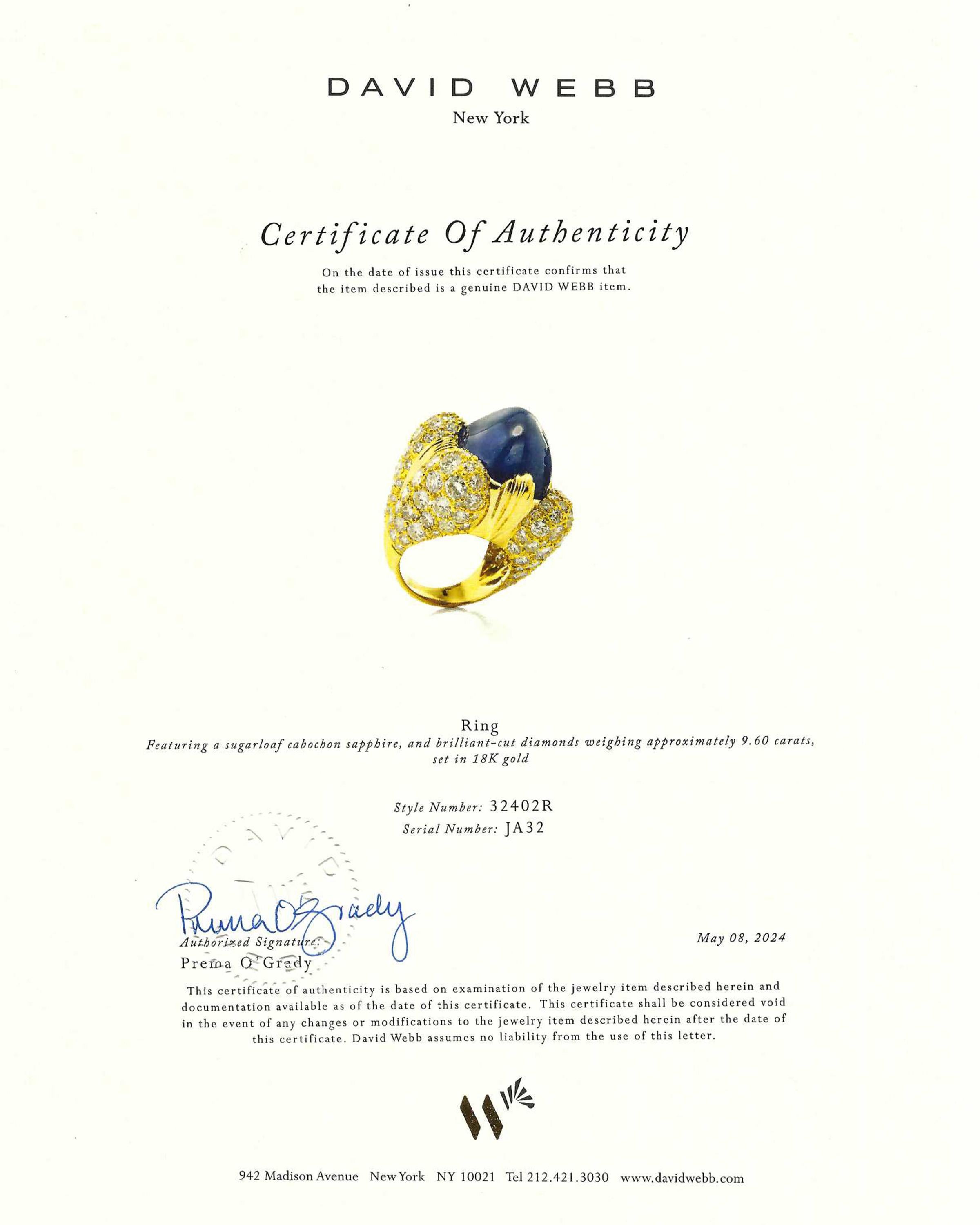Women's David Webb Cabochon Sapphire Diamond Ring For Sale