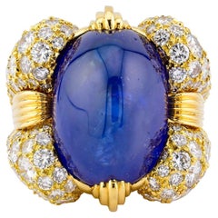David Webb Diamantring mit Cabochon-Saphir und Diamant