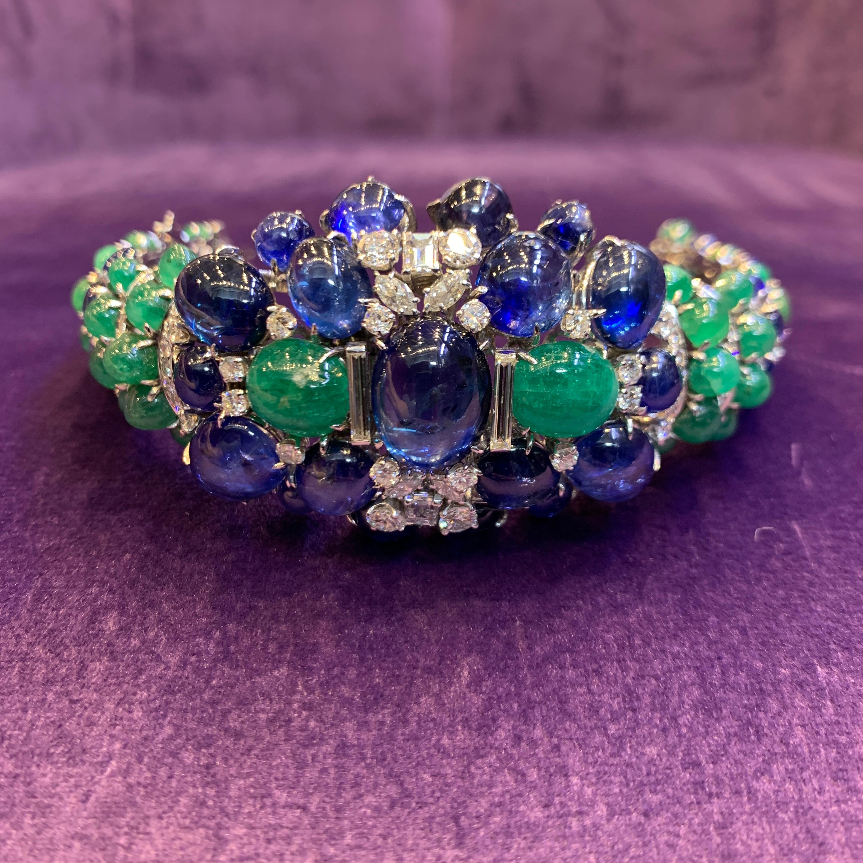 David Webb Cabochon Sapphire & Emerald Bracelet For Sale 2