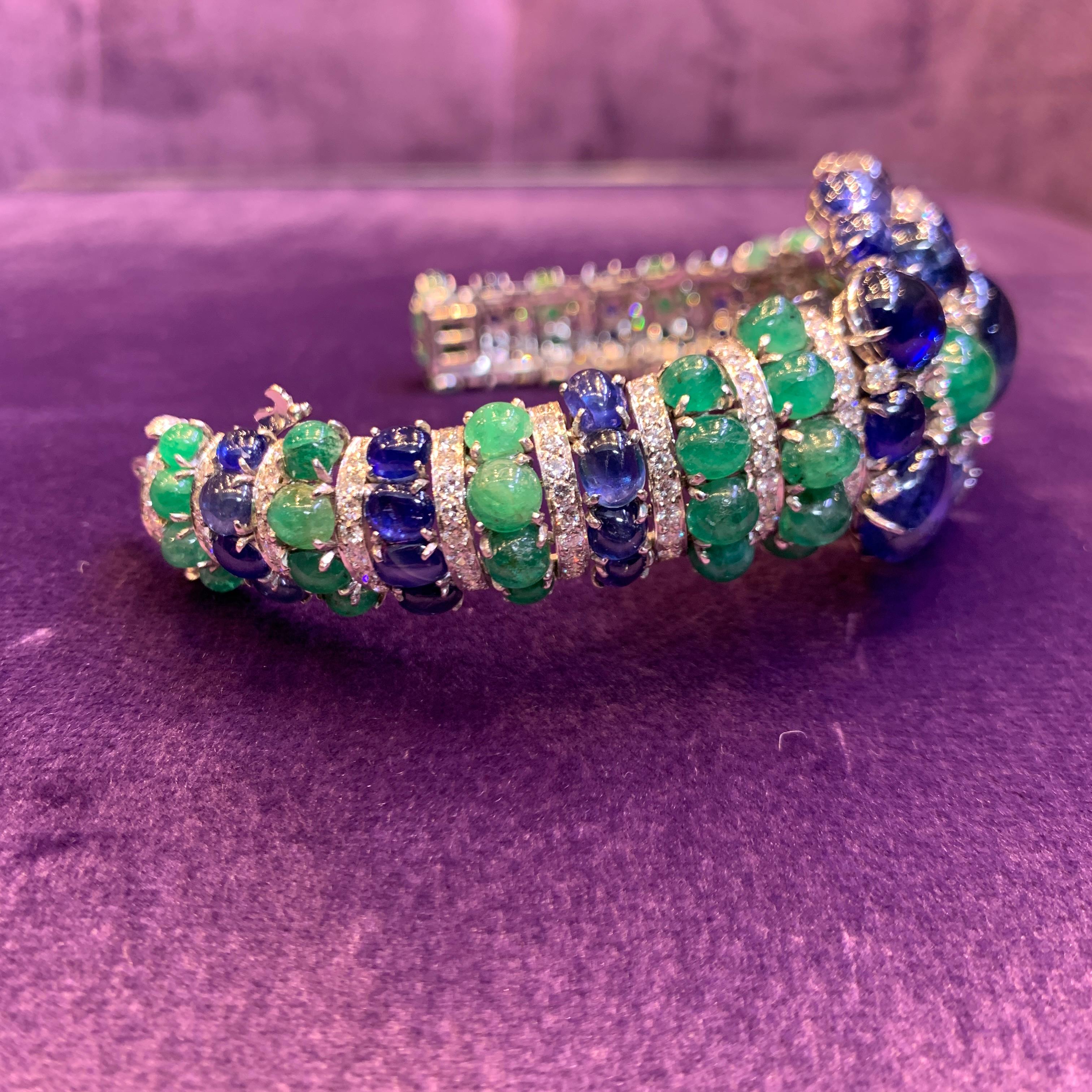 David Webb Cabochon Sapphire & Emerald Bracelet For Sale 3