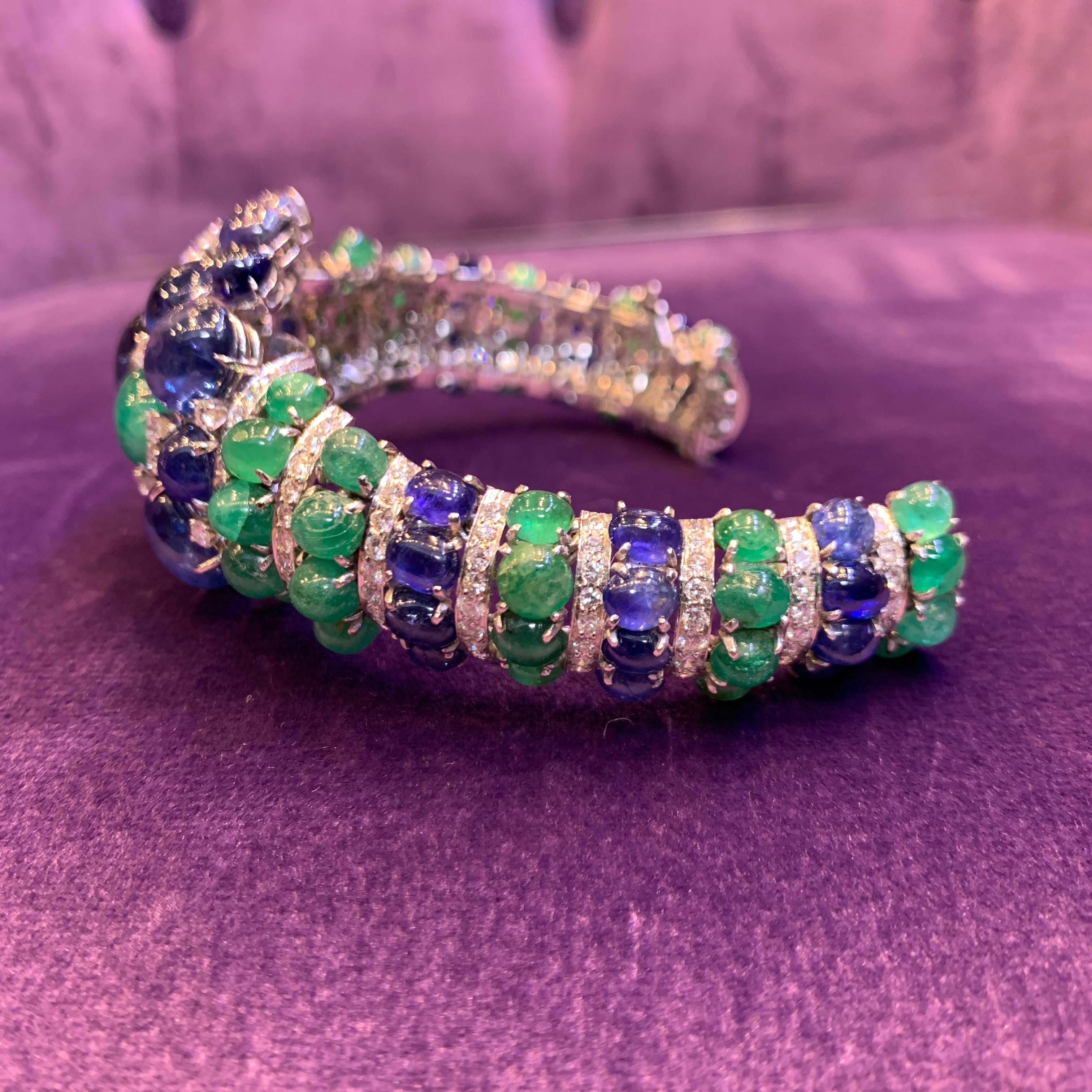 David Webb Cabochon Sapphire & Emerald Bracelet For Sale 4