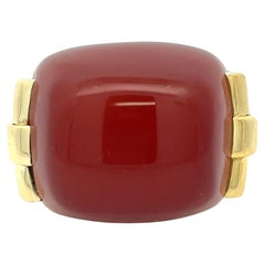 David Webb Bague en or jaune 18K avec cornaline et étui