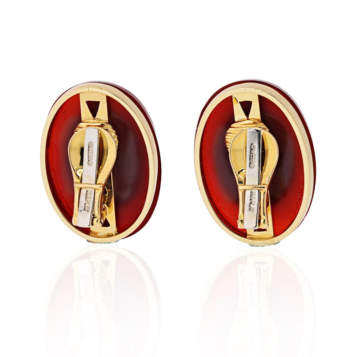 Round Cut David Webb Carnelian Platinum and 18 Karat Yellow Gold Diamond Earrings For Sale