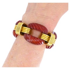 David Webb Carved Carnelian Gold Bracelet Vintage Estate Jewelry