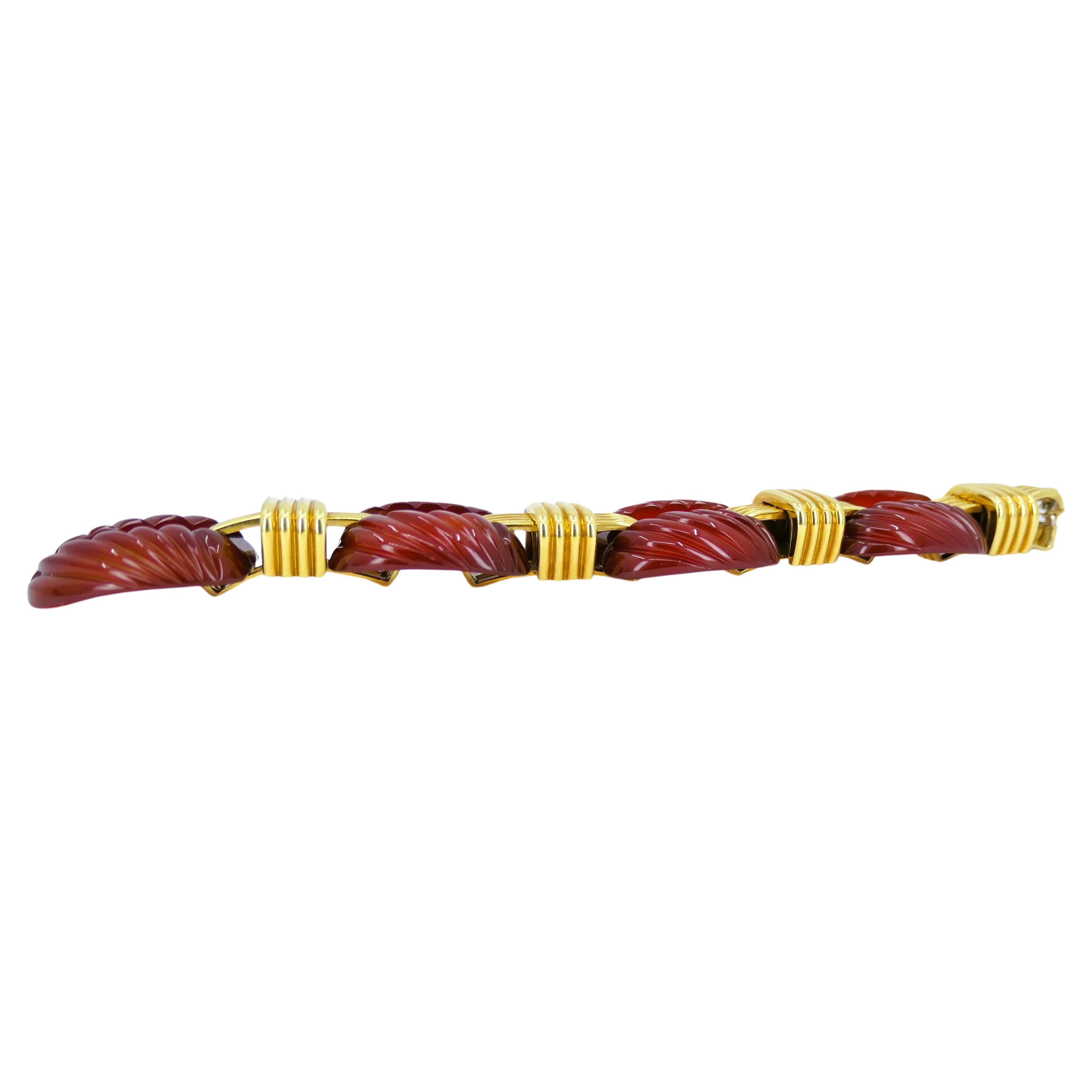 Women's or Men's David Webb Carved Carnelian Gold Bracelet Vintage Estate Jewelry