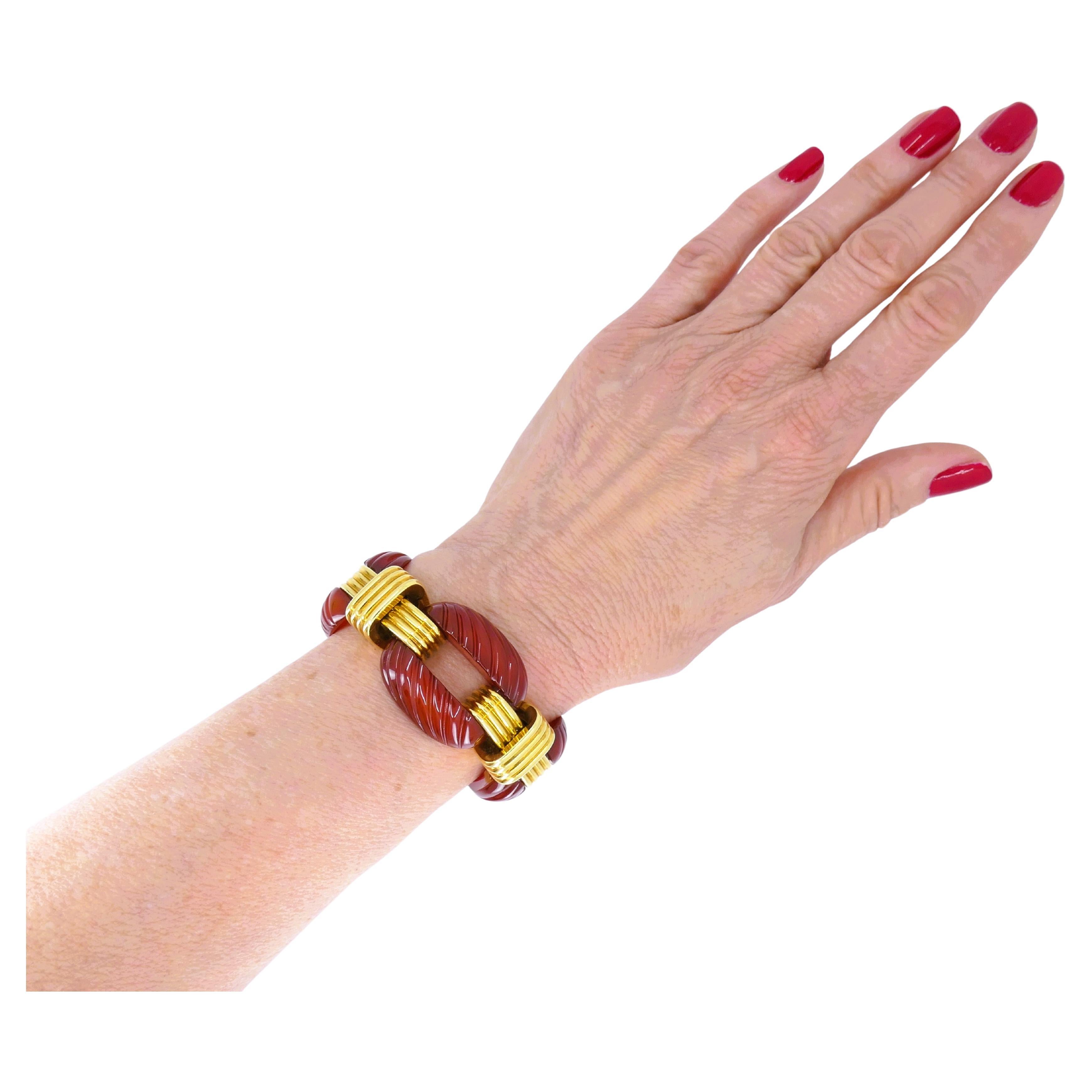 David Webb Carved Carnelian Gold Bracelet Vintage Estate Jewelry 1