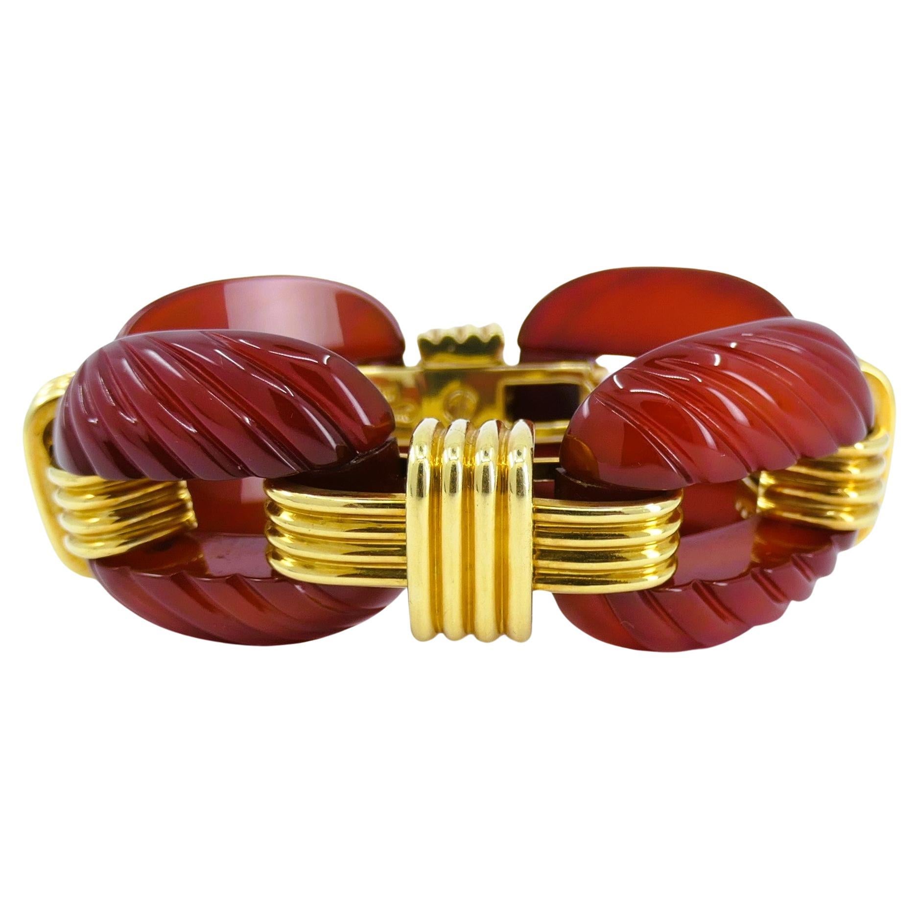 David Webb Carved Carnelian Gold Bracelet Vintage Estate Jewelry 2