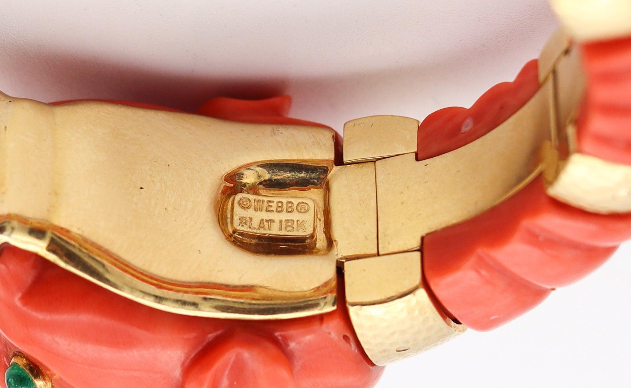 DAVID WEBB geschnitztes Korallen-Elefantenarmband 18Kt Gold Platin Diamanten & Saphiren im Angebot 1