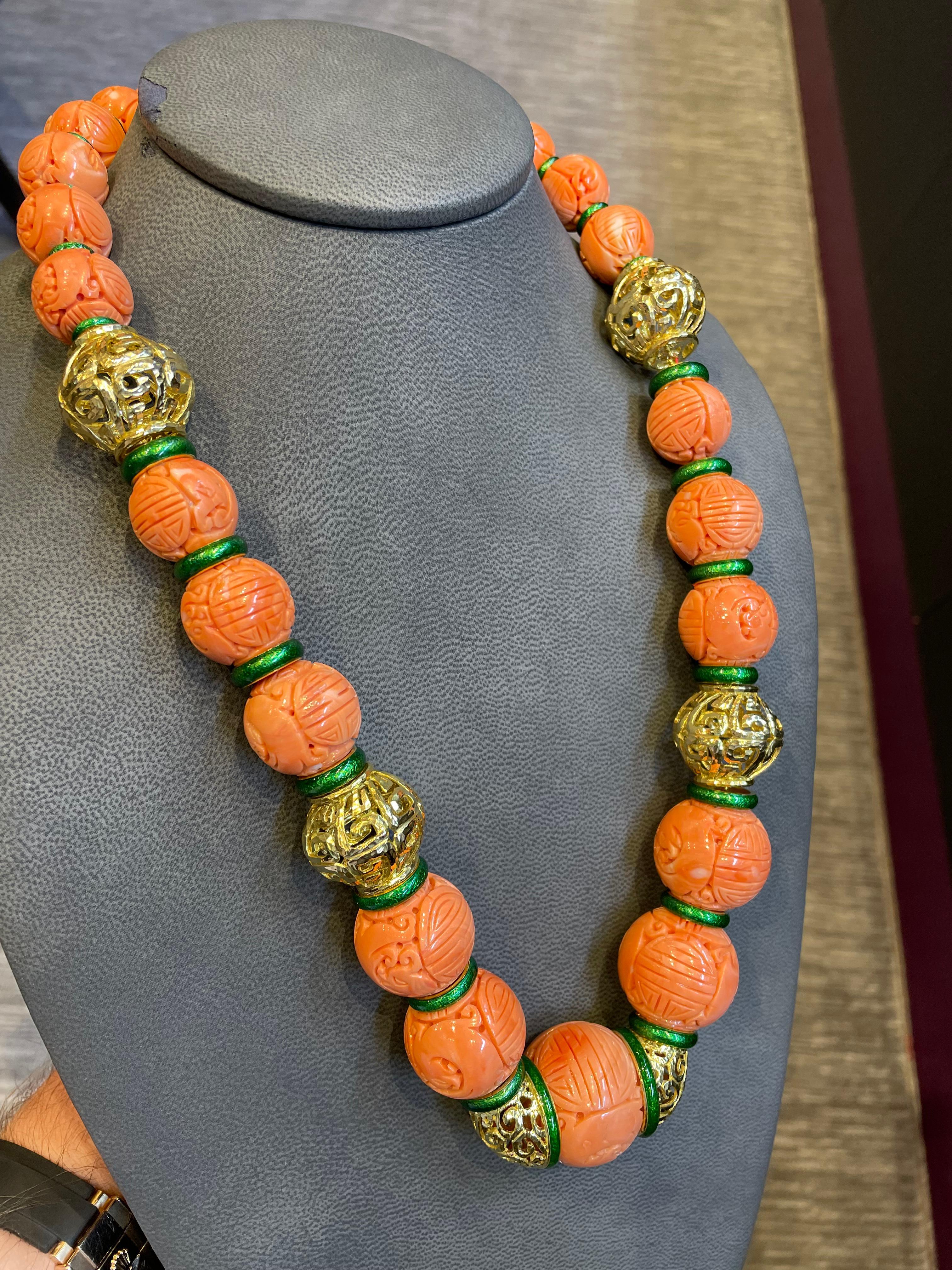Bead David Webb Carved Coral Necklace For Sale