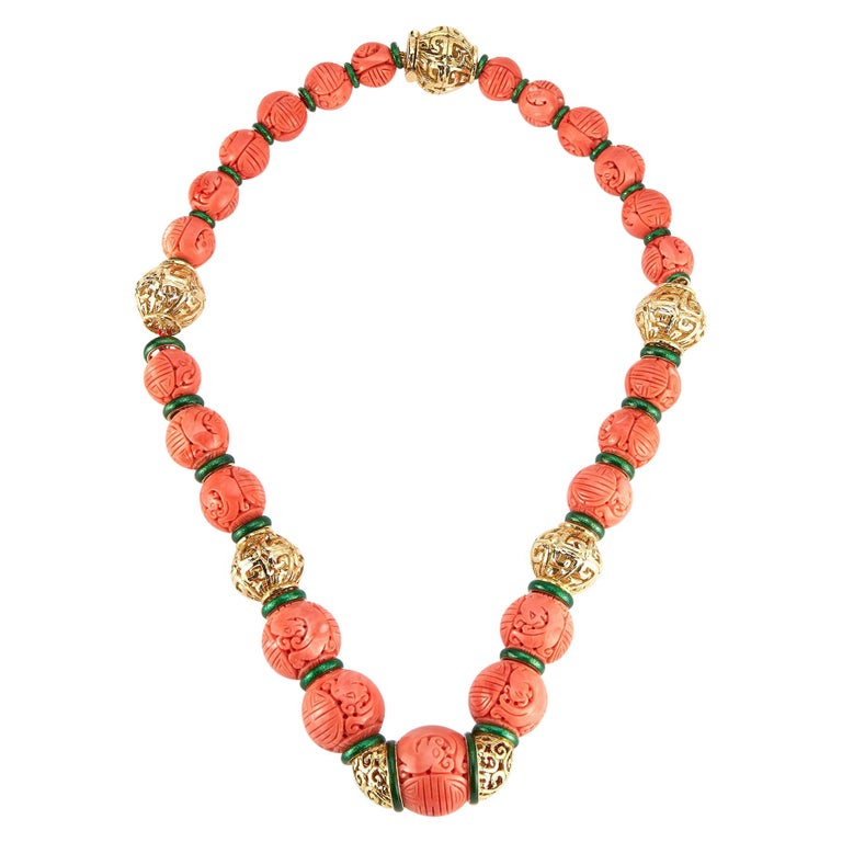 David Webb Carved Coral Necklace For Sale at 1stDibs