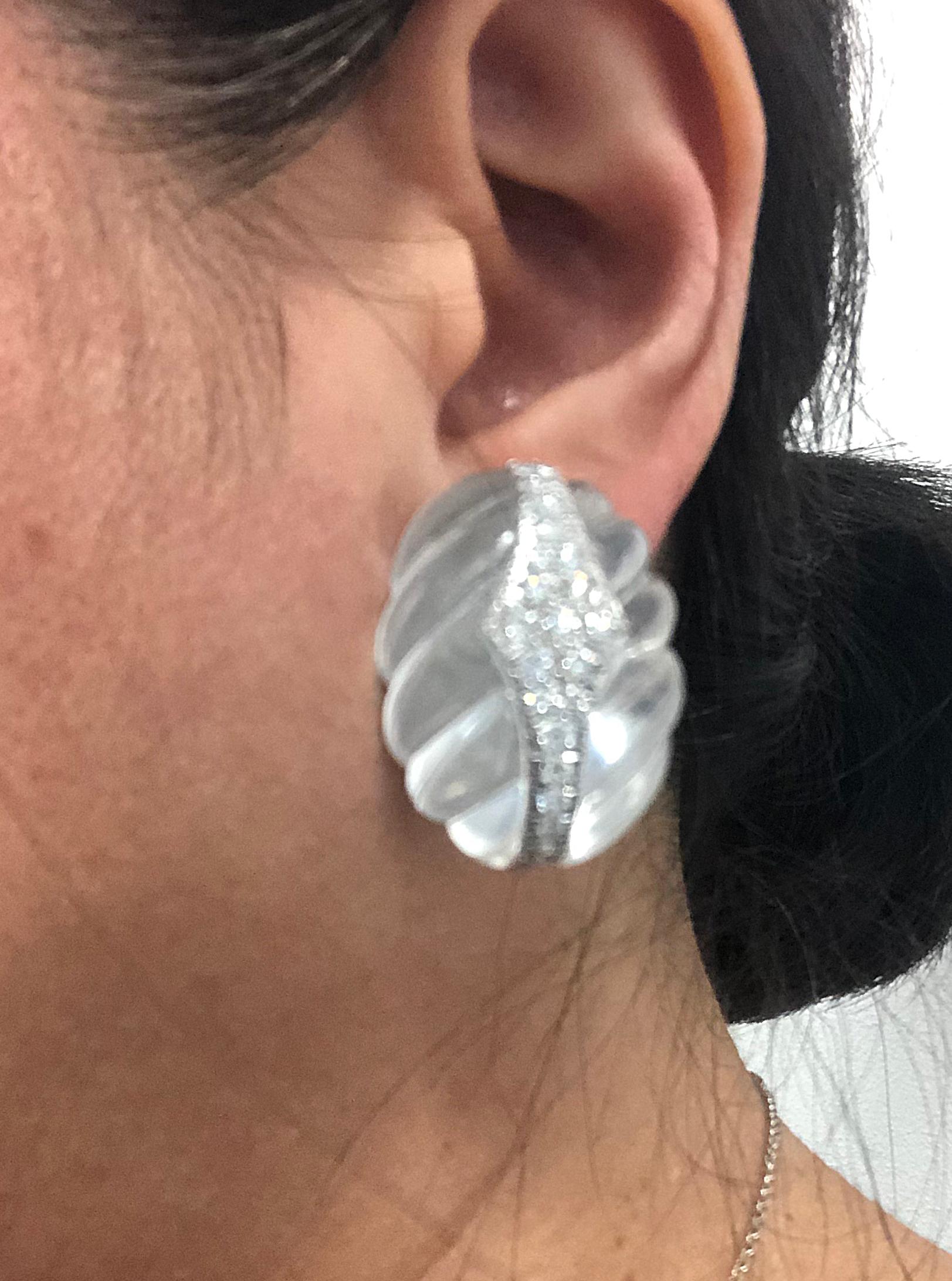 Contemporary David Webb Carved Crystal, Diamond Earrings