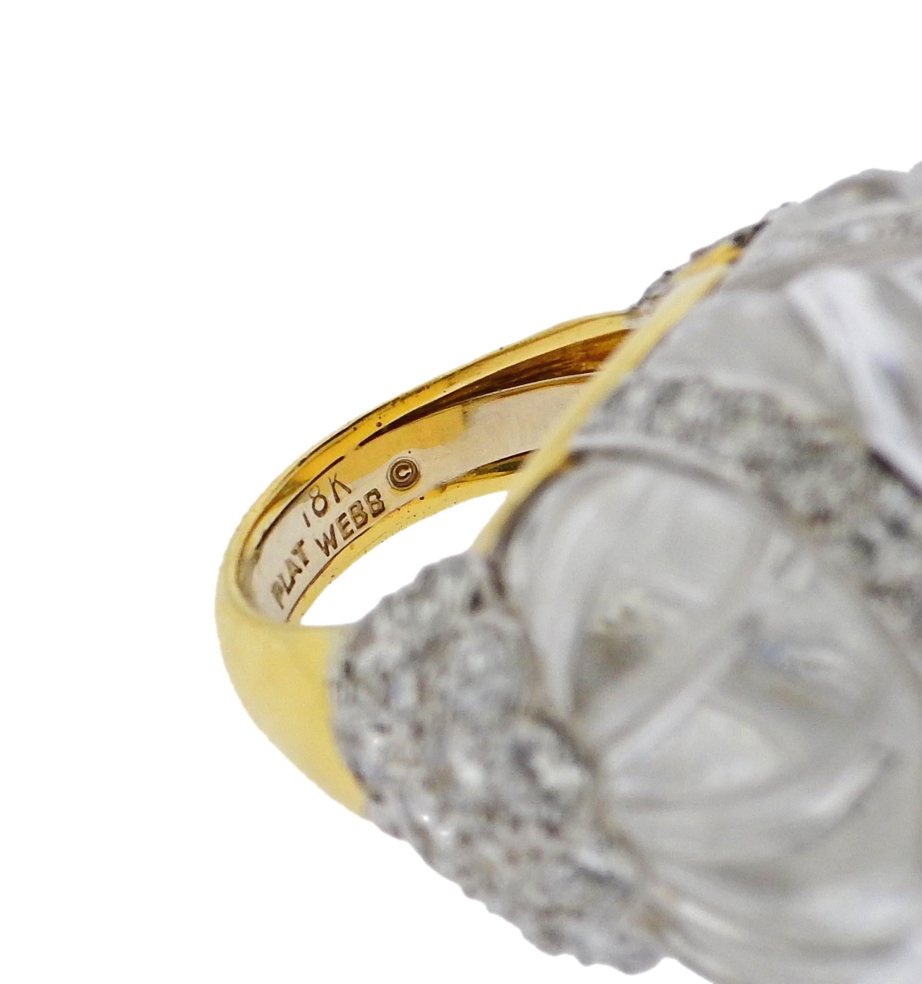 Women's David Webb Carved Crystal Diamond Gold Platinum Cocktail Ring For Sale
