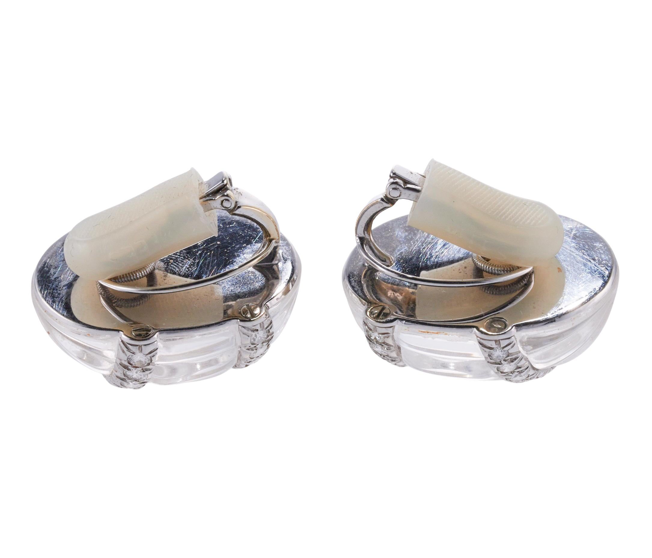 Women's David Webb Carved Crystal Diamond Gold Platinum Earrings For Sale