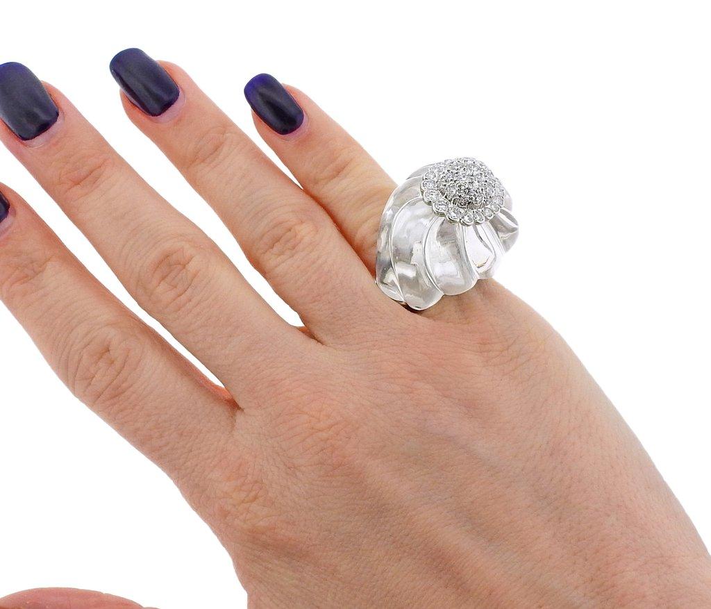 Women's or Men's David Webb Carved Crystal Diamond Gold Platinum Ring For Sale