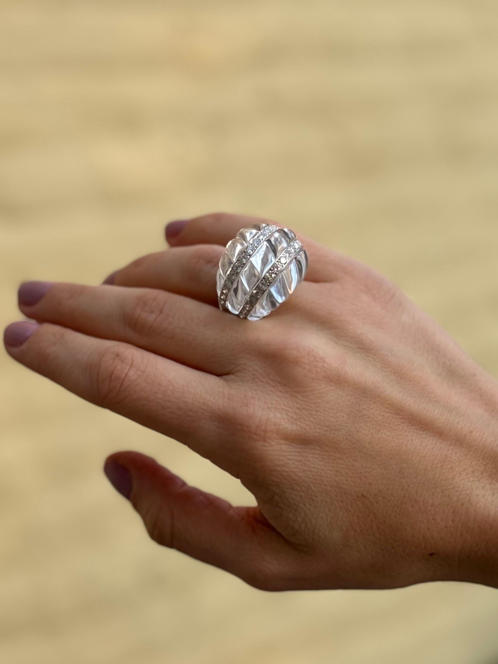 David Webb Carved Crystal Diamond Platinum Gold Cocktail Ring For Sale 2