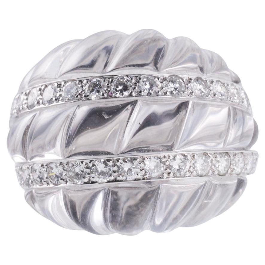 David Webb Carved Crystal Diamond Platinum Gold Cocktail Ring For Sale