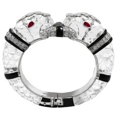 David Webb Diamond Carved Crystal Enamel Platinum White Gold Chimera Bracelet