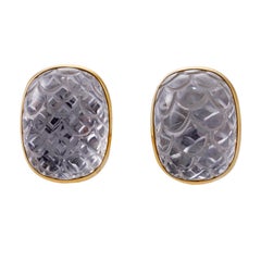 David Webb Carved Crystal Gold Earrings