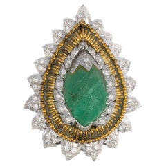 David Webb Carved Emerald and Diamond Brooch