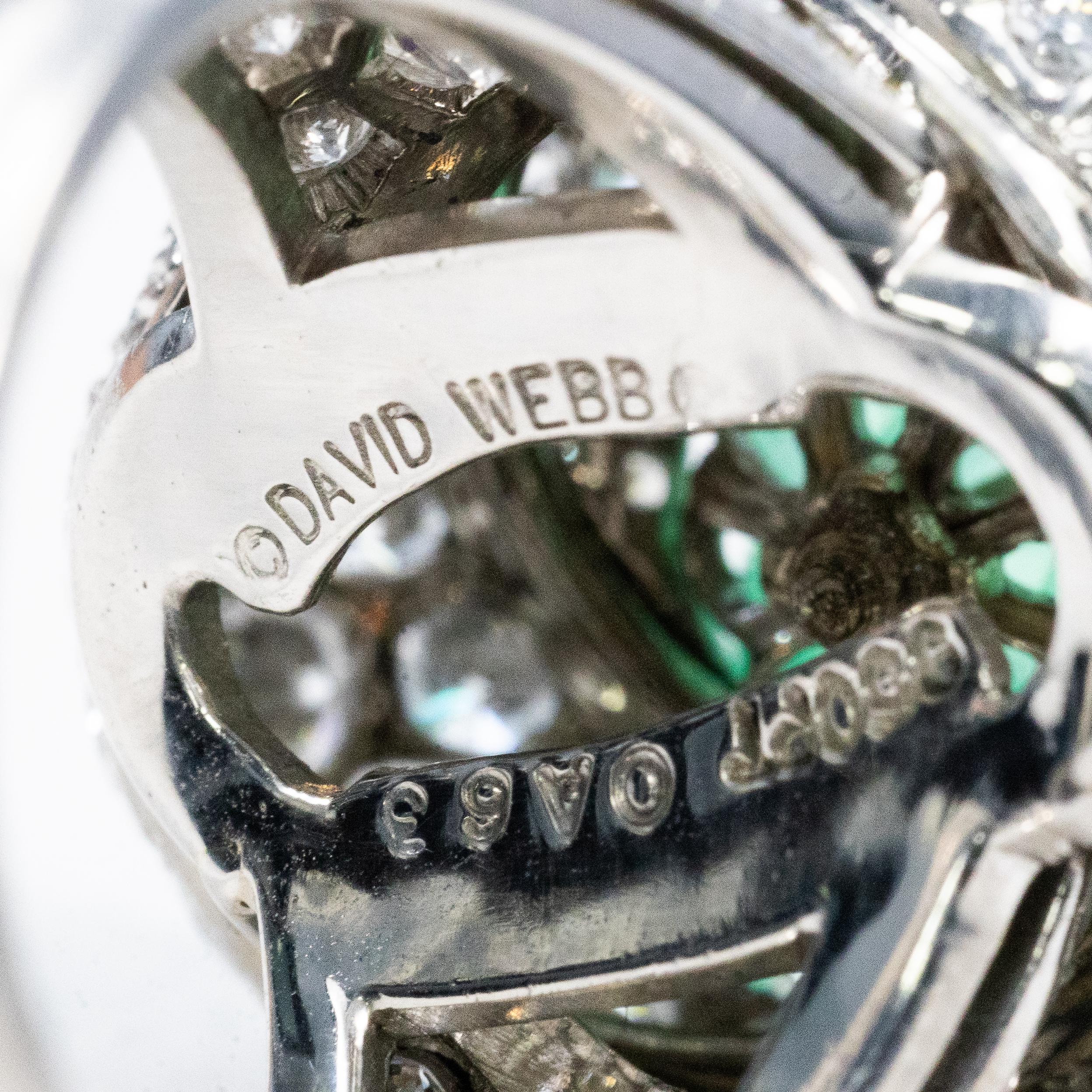 David Webb Carved Emerald and Diamond Platinum Ring In Excellent Condition For Sale In New York, NY