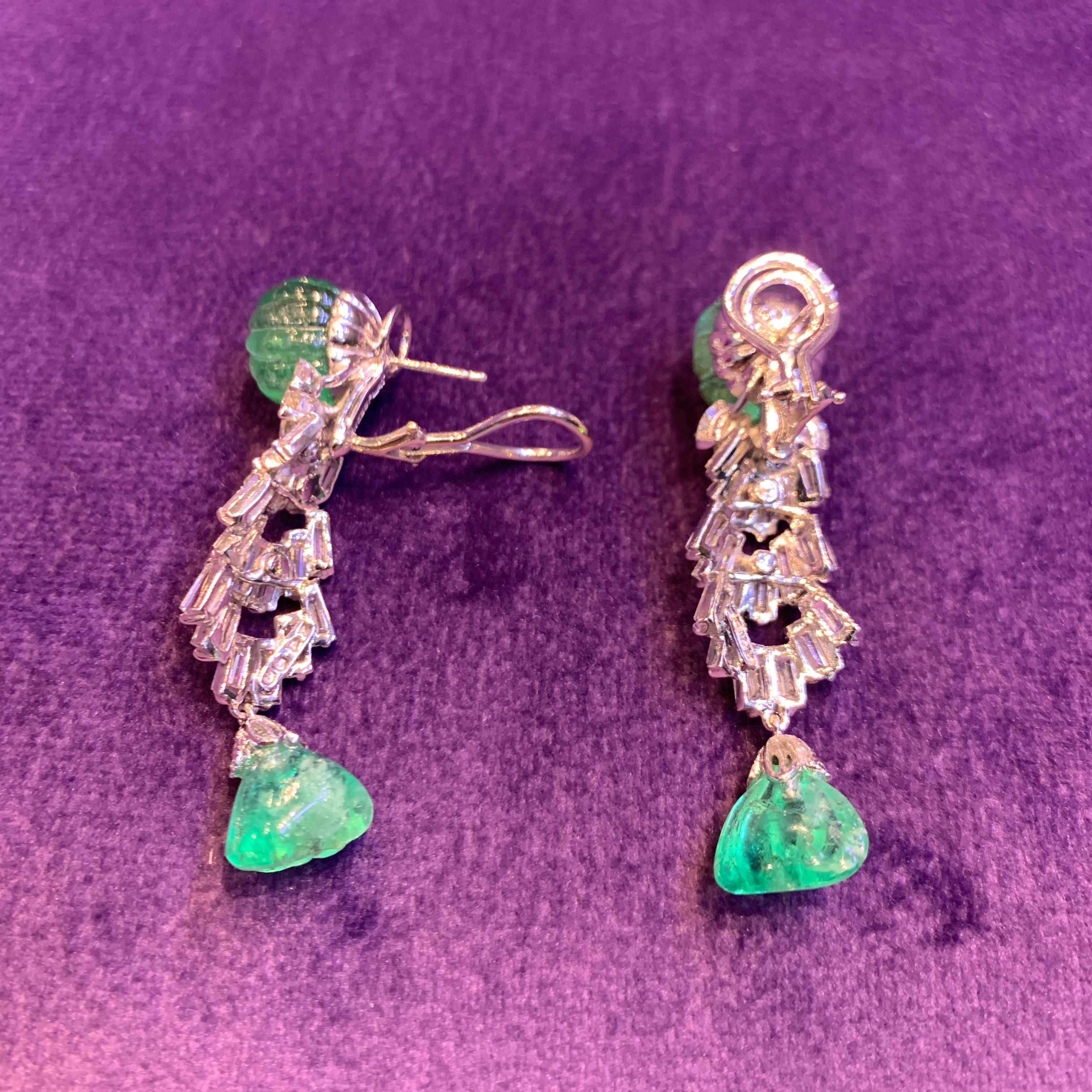 David Webb Carved Emerald & Diamond Earrings 5
