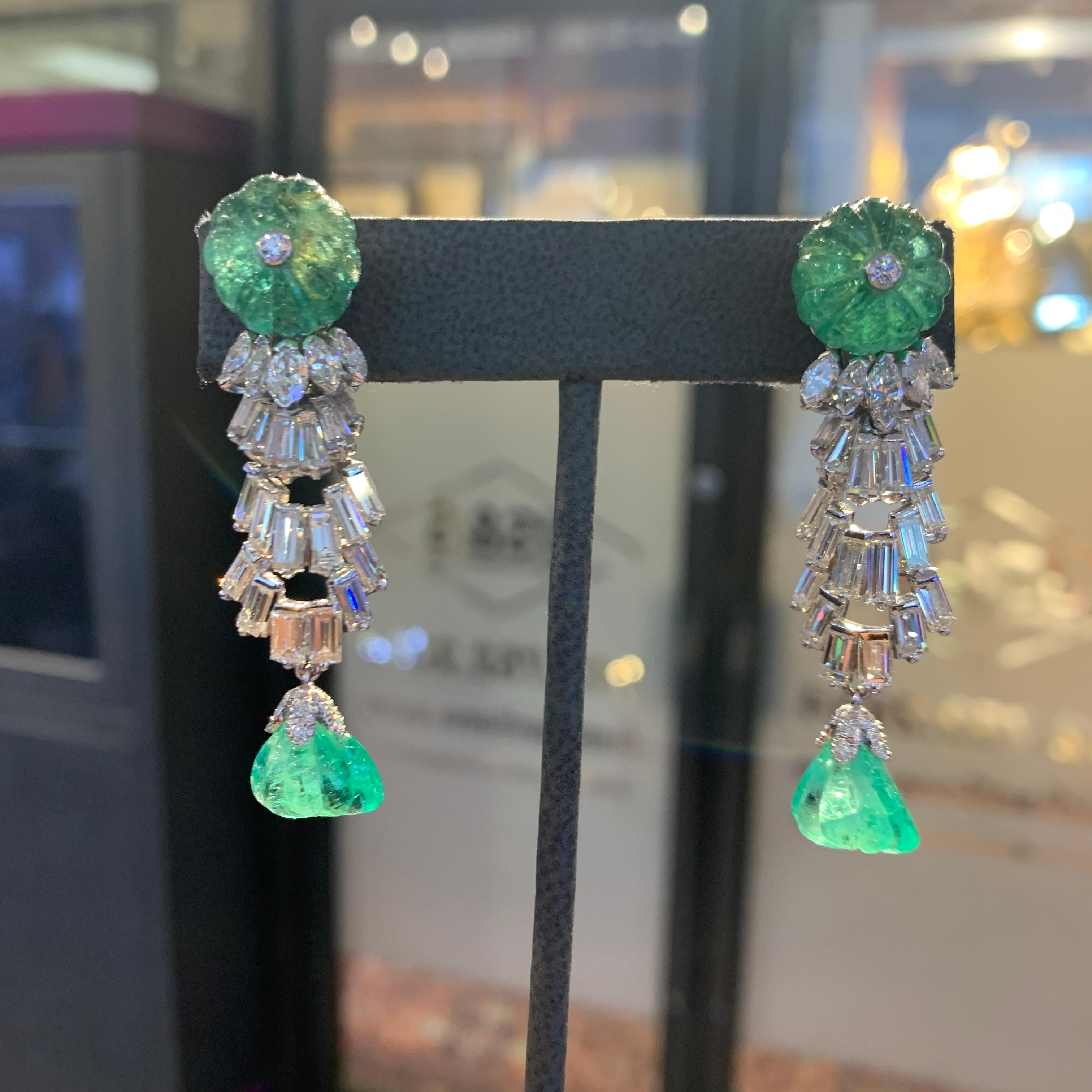 David Webb Carved Emerald & Diamond Earrings 1
