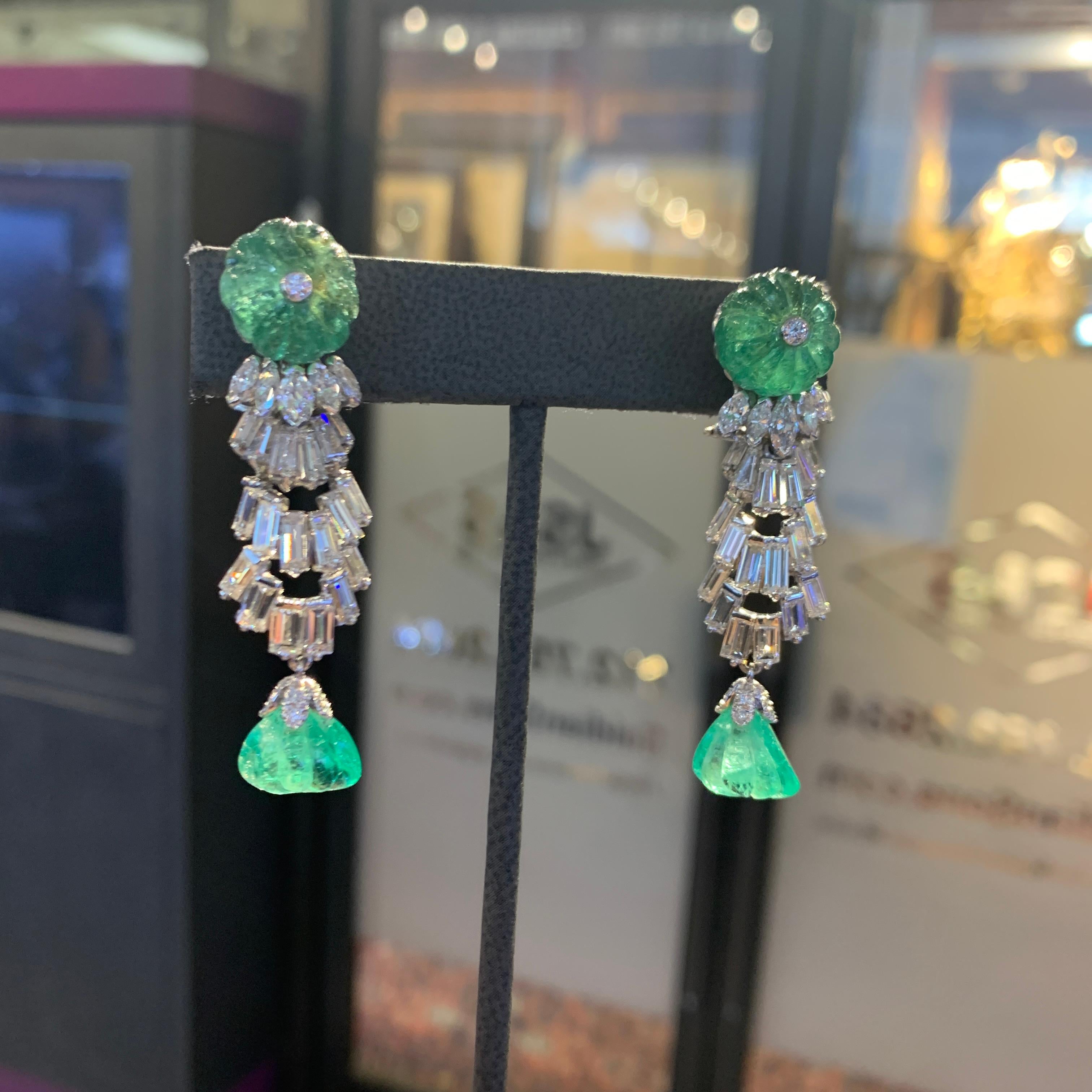 David Webb Carved Emerald & Diamond Earrings 2