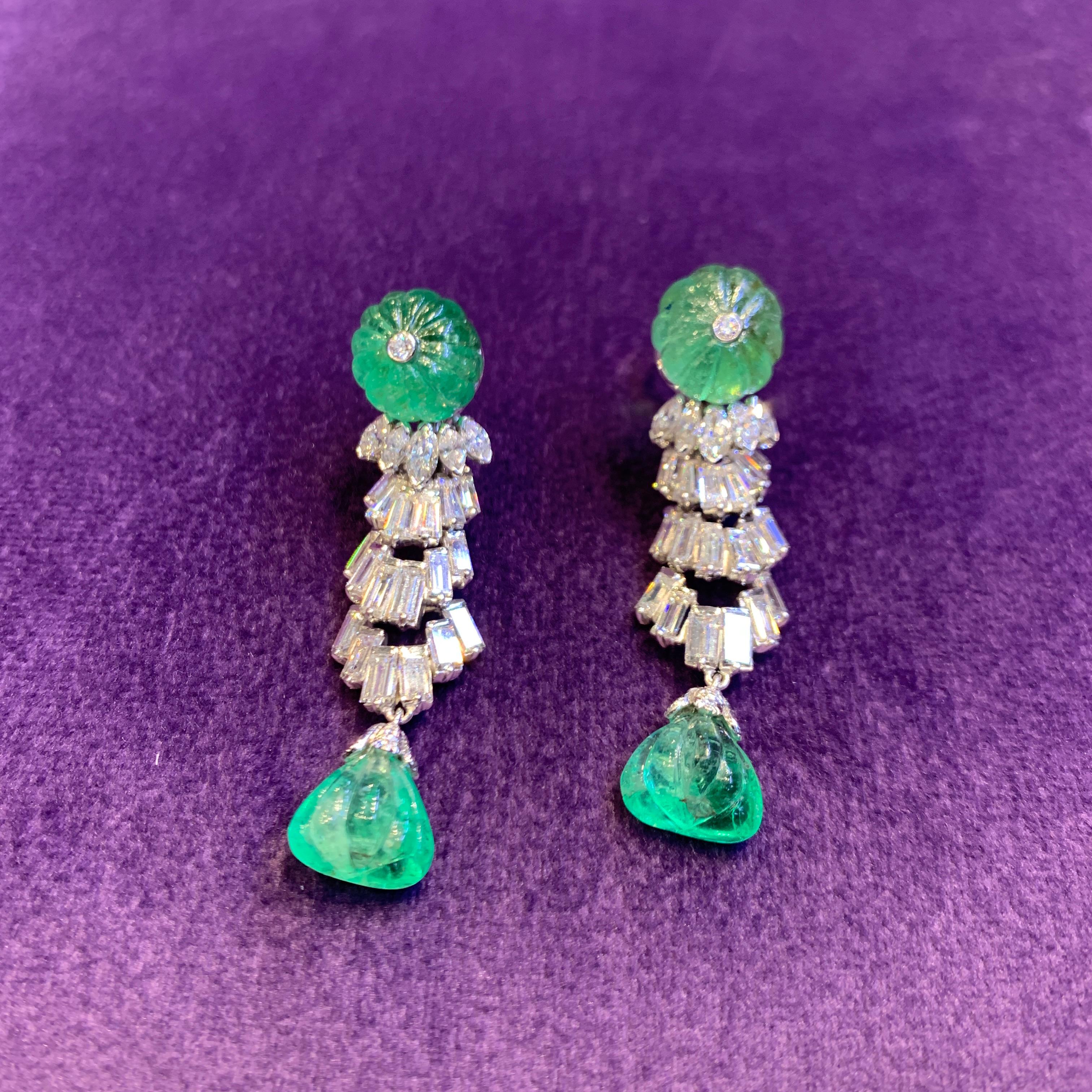 David Webb Carved Emerald & Diamond Earrings 3