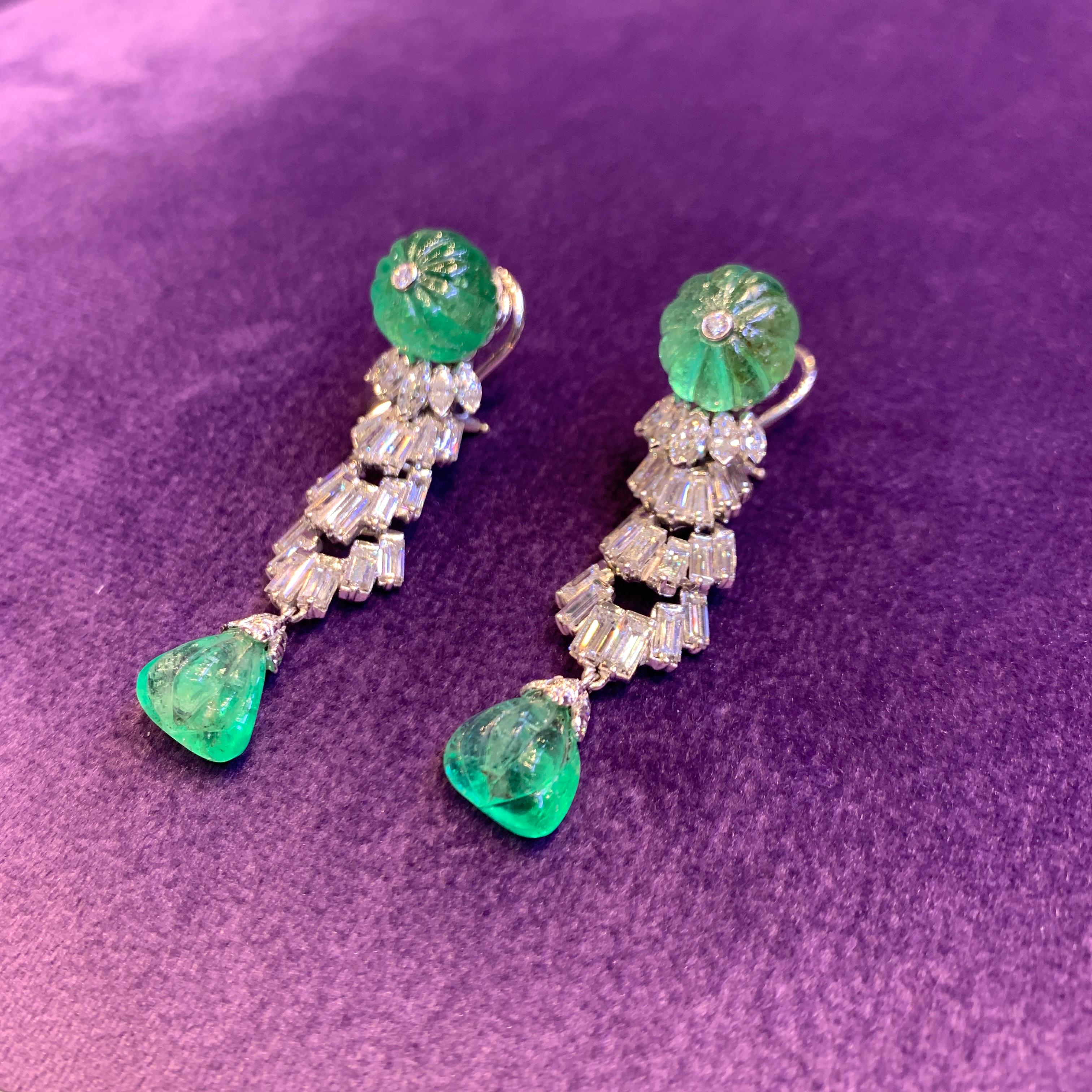 David Webb Carved Emerald & Diamond Earrings 4