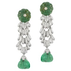 David Webb Carved Emerald & Diamond Earrings