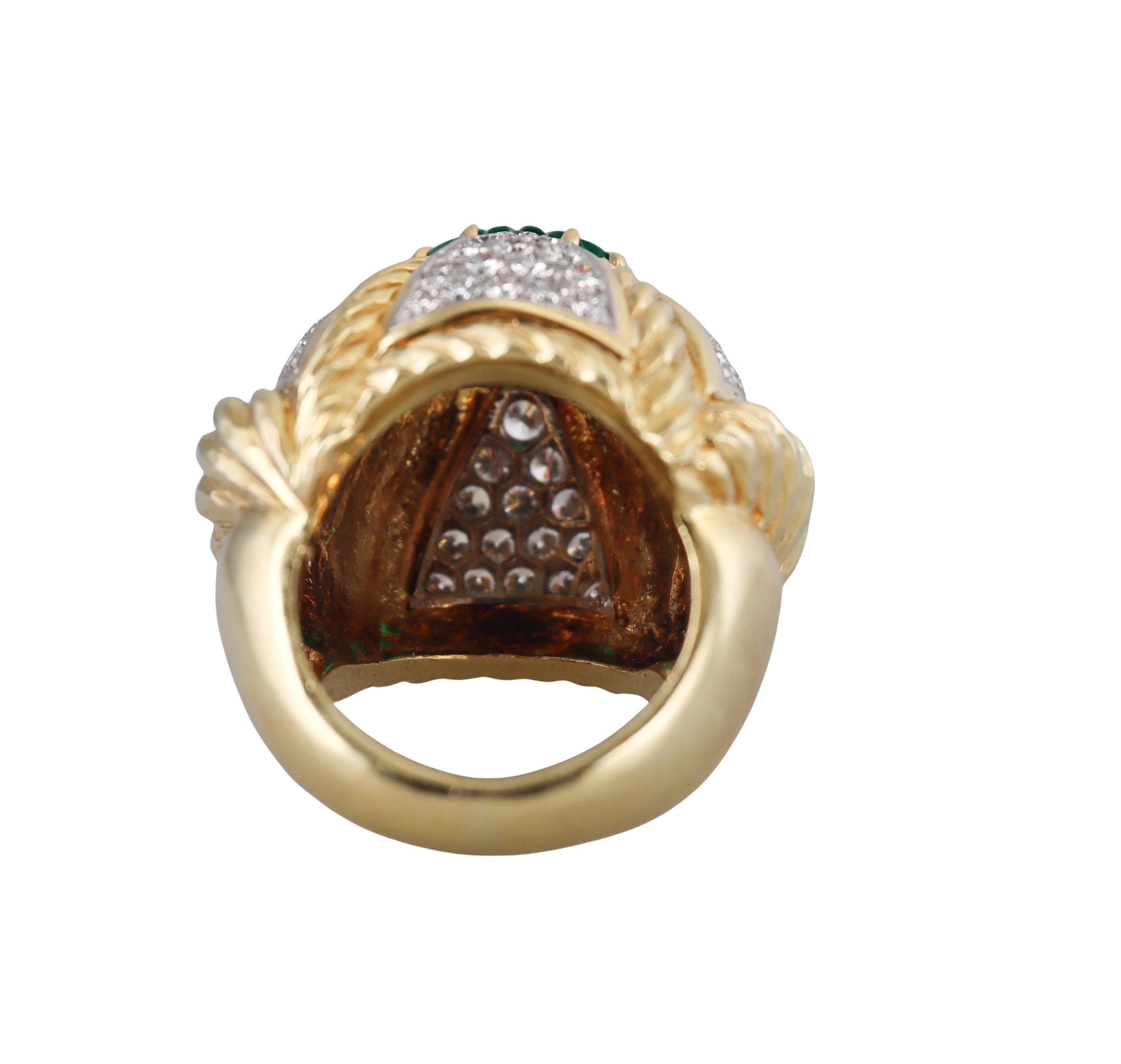 David Webb Carved Emerald Diamond Gold Platinum Ring For Sale 1
