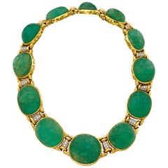 David Webb Carved Emerald & Diamond Necklace