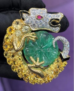David Webb Carved Emerald Dragon Brooch