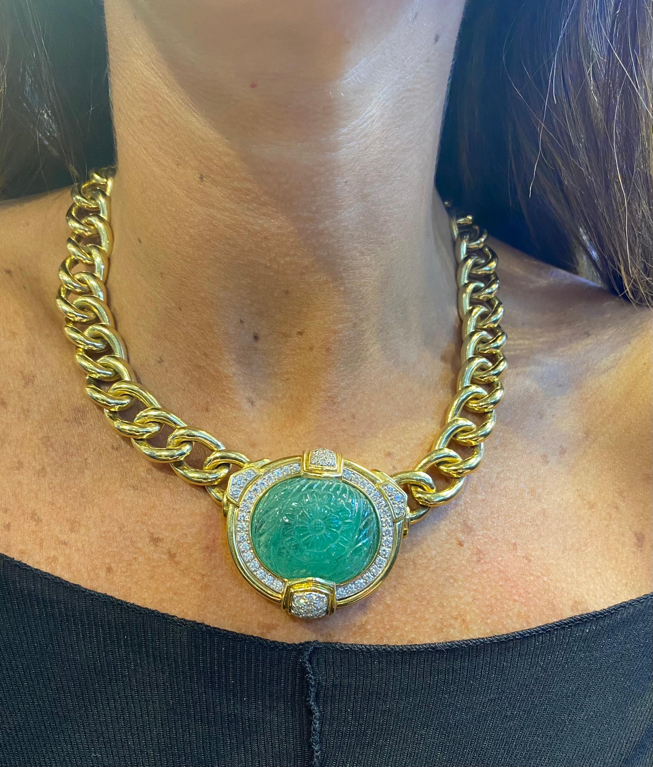 Uncut David Webb Carved Emerald Necklace For Sale