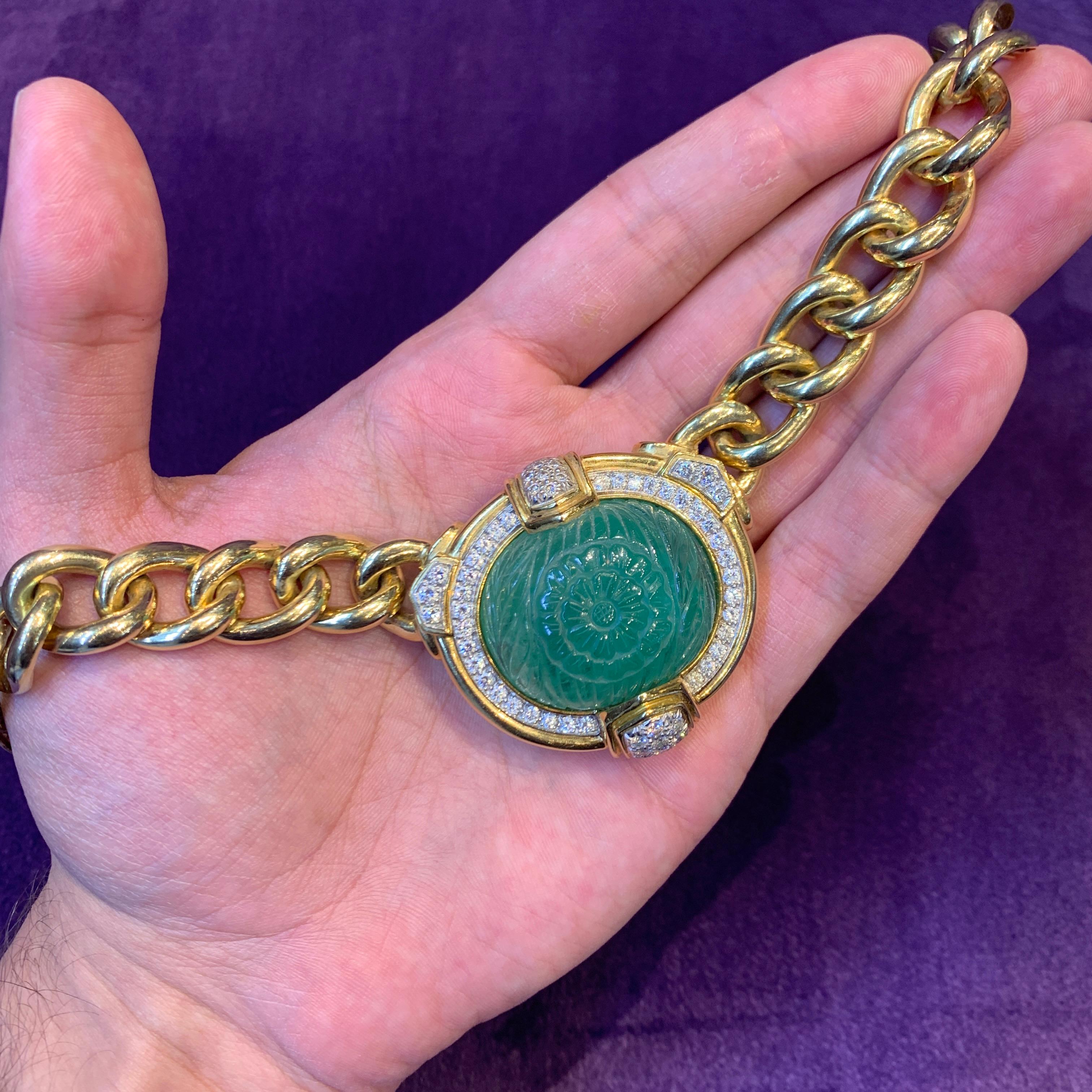 Women's or Men's David Webb Carved Emerald Necklace For Sale