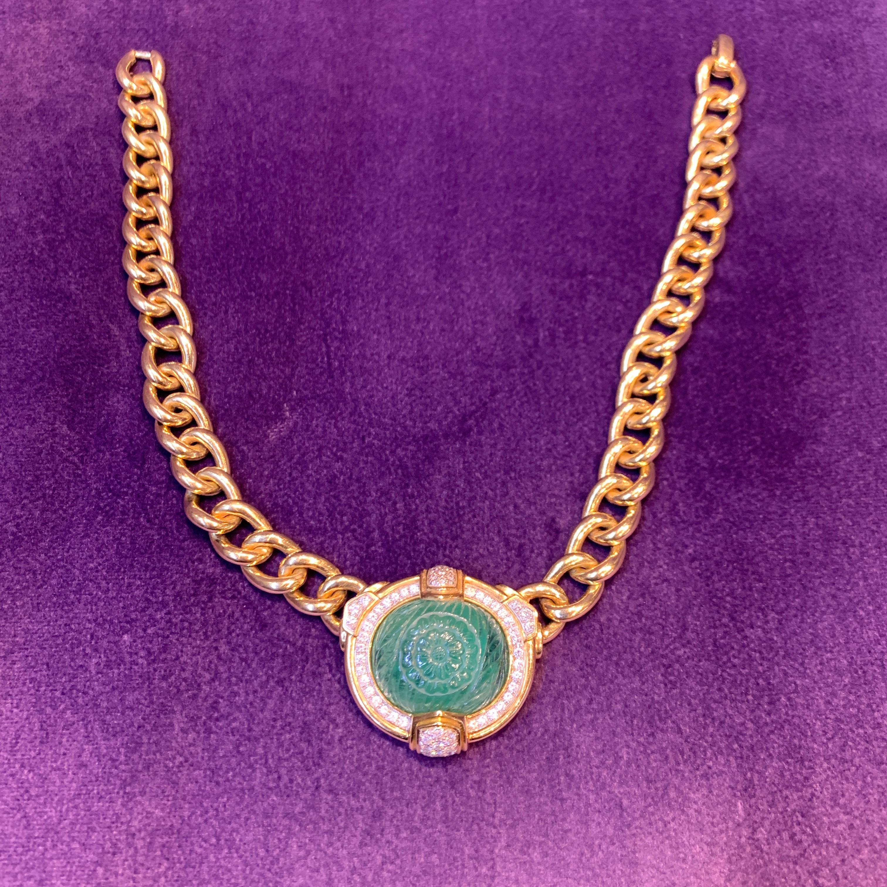 David Webb Carved Emerald Necklace For Sale 1