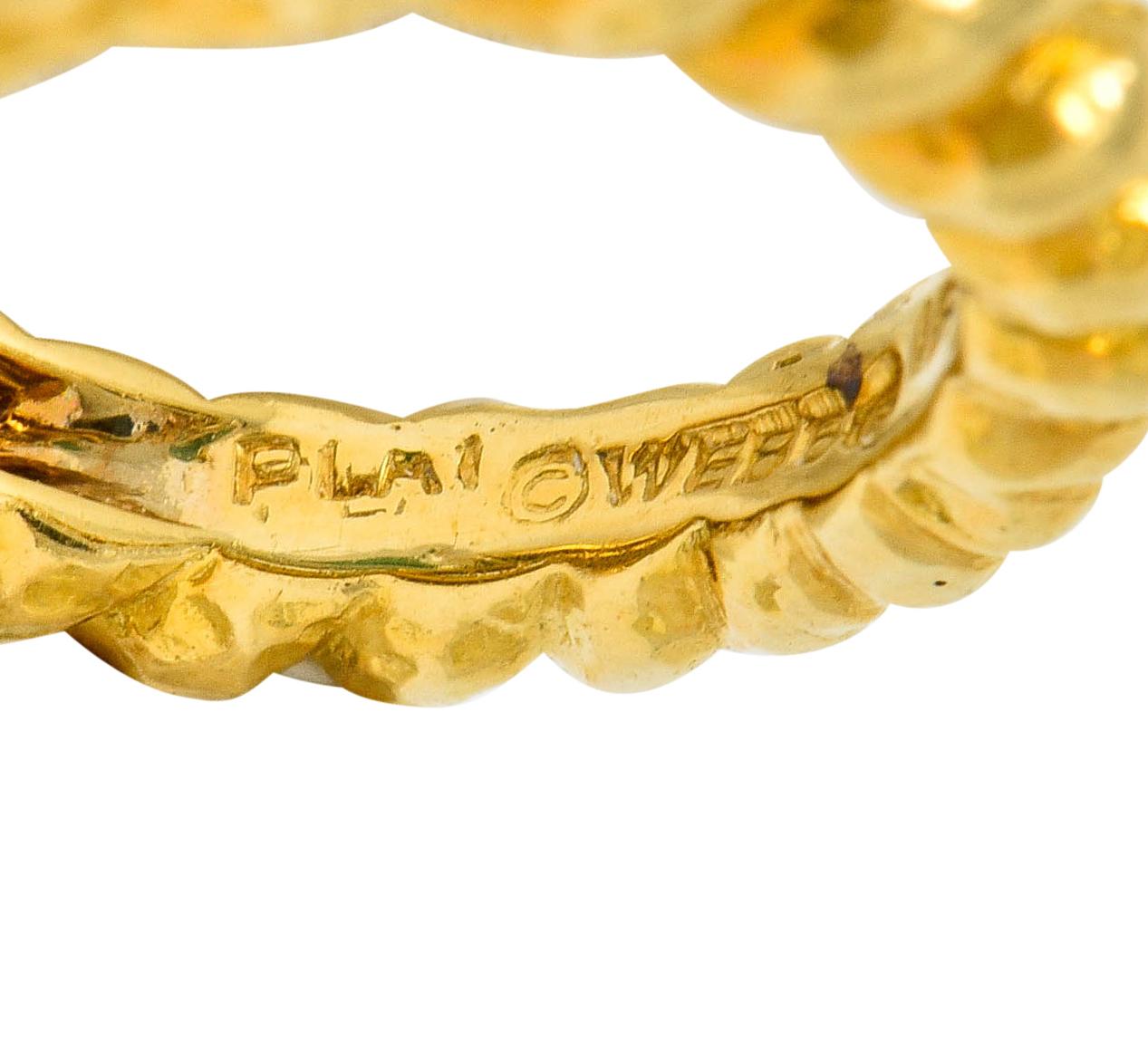 Women's or Men's David Webb Carved Emerald Pave Diamond 18 Karat Gold Bypass Ring