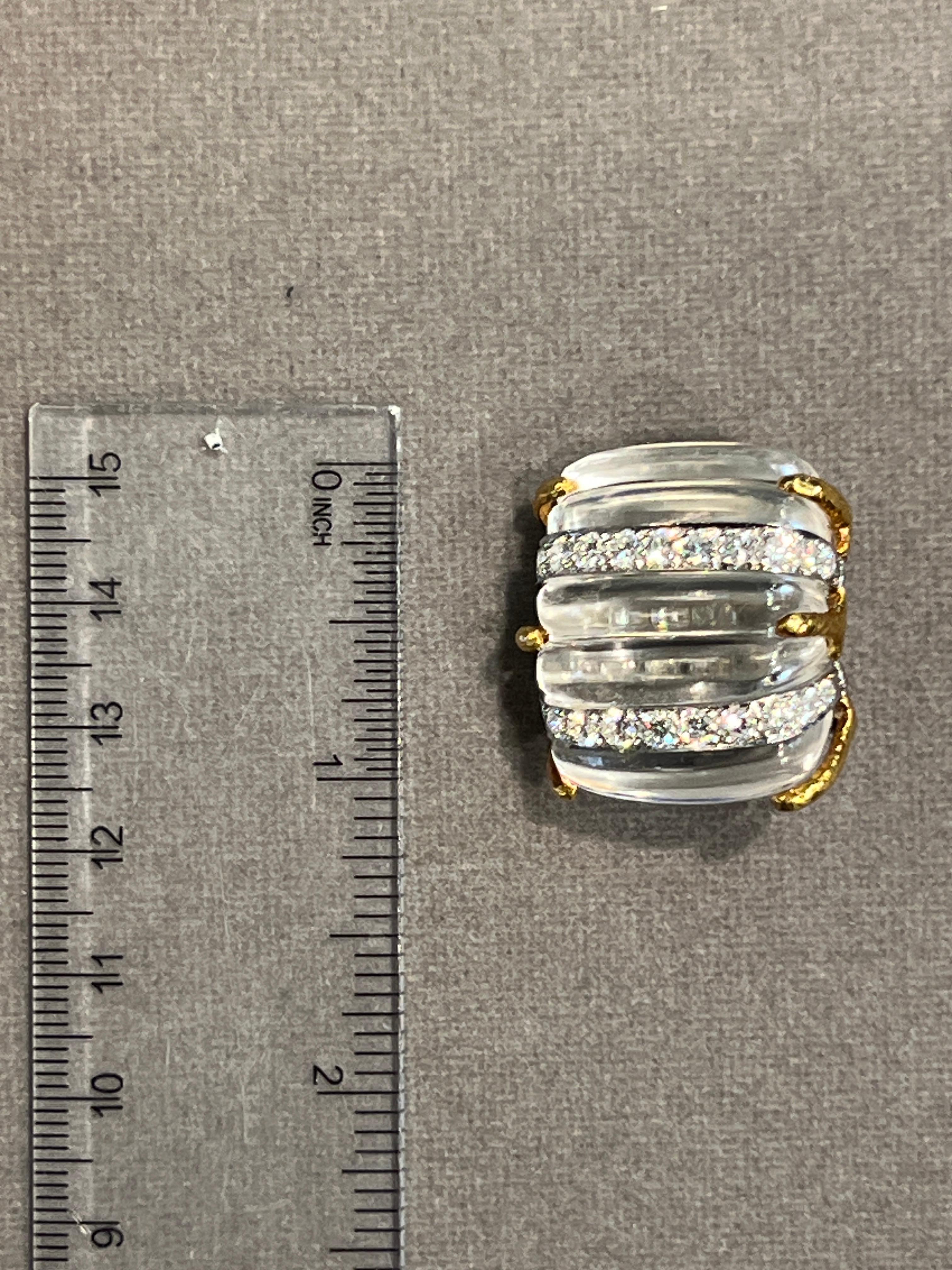 Women's David Webb Carved Rock Crystal and Diamond Earrings For Sale