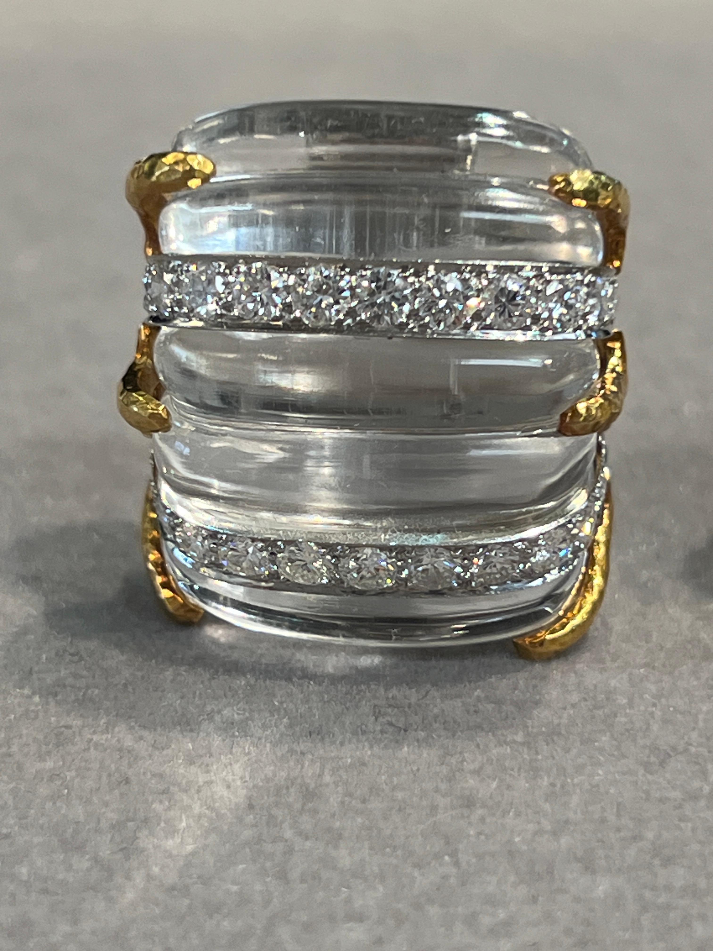 David Webb Carved Rock Crystal and Diamond Earrings For Sale 1