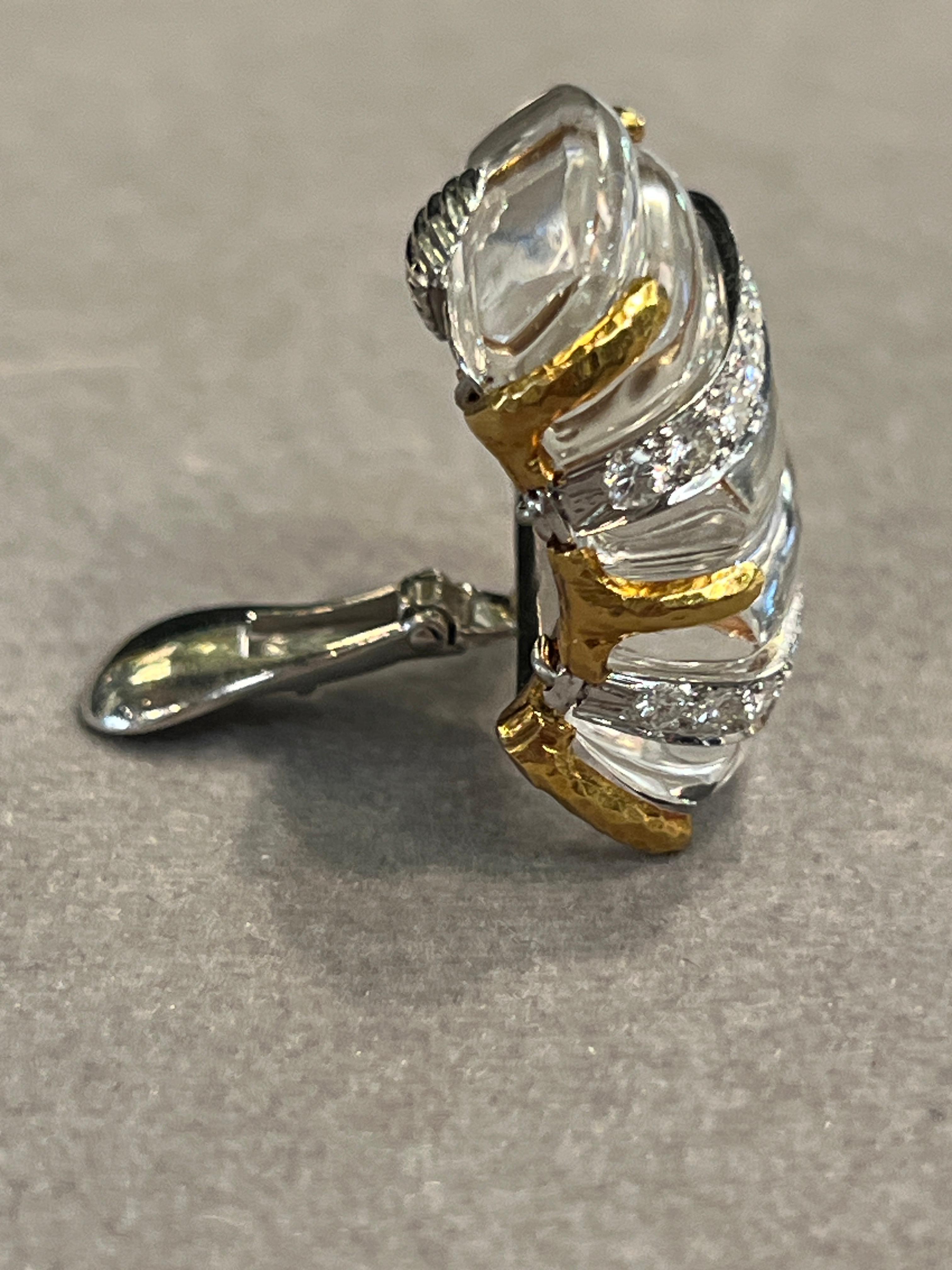 David Webb Carved Rock Crystal and Diamond Earrings For Sale 2