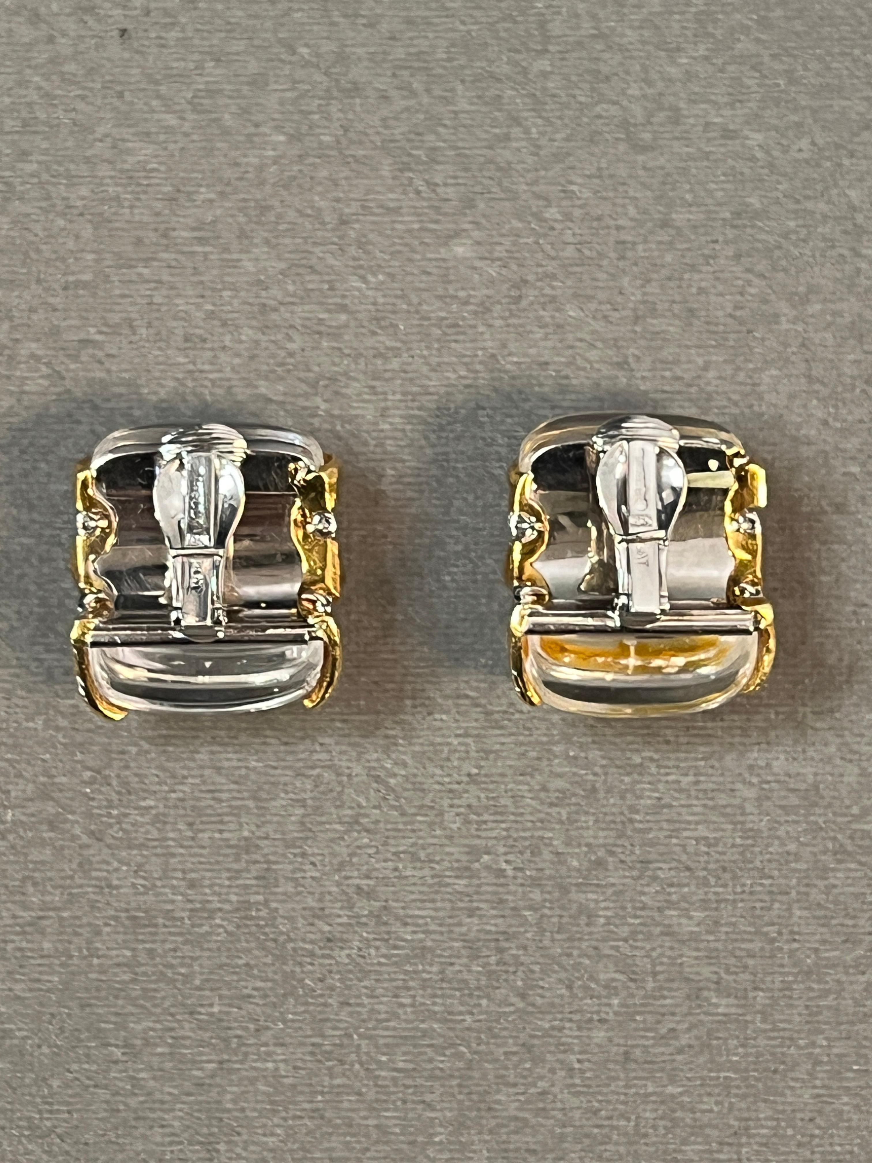 David Webb Carved Rock Crystal and Diamond Earrings For Sale 3