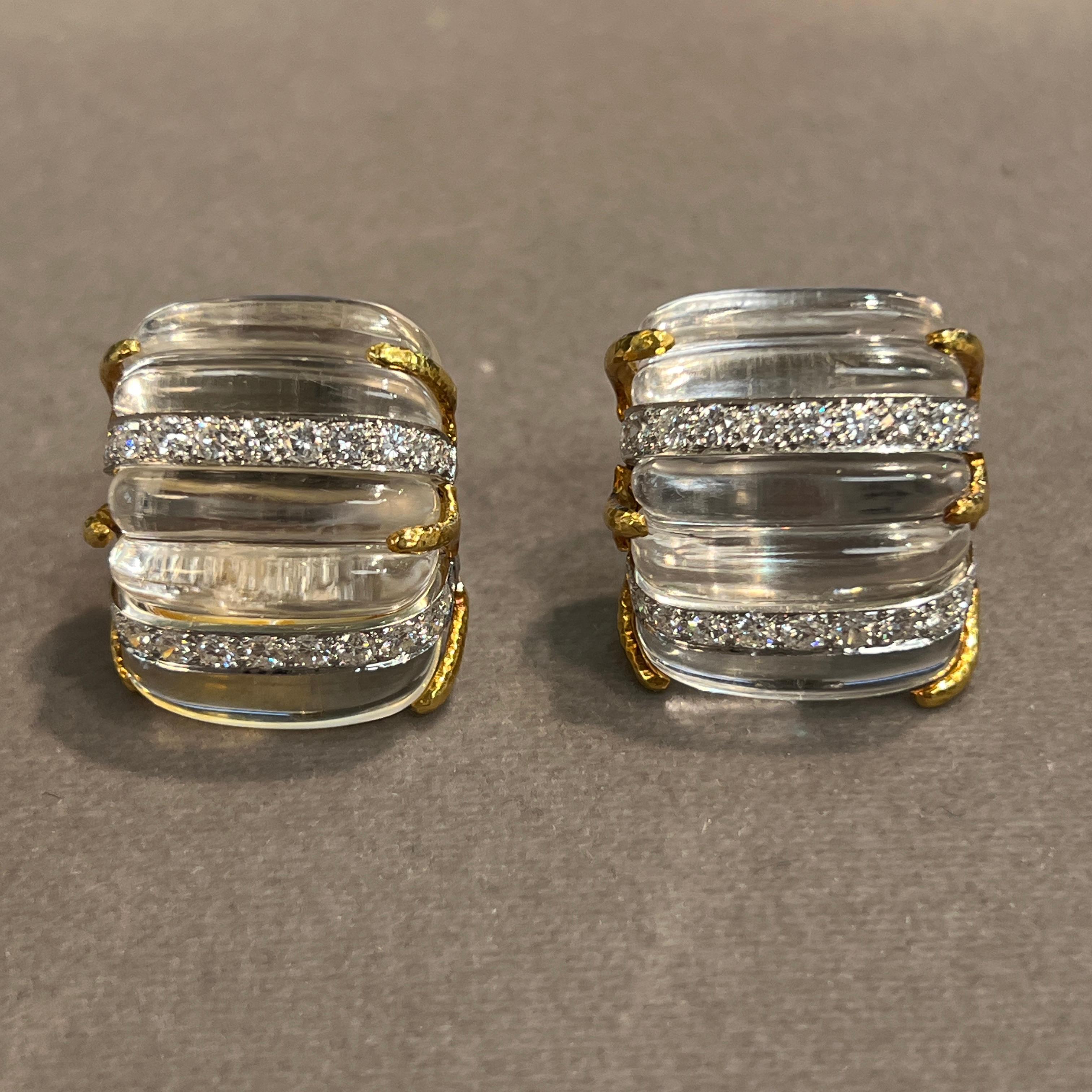 David Webb Carved Rock Crystal and Diamond Earrings For Sale 4
