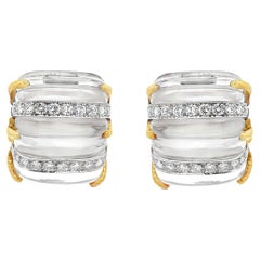 David Webb Carved Rock Crystal and Diamond Earrings