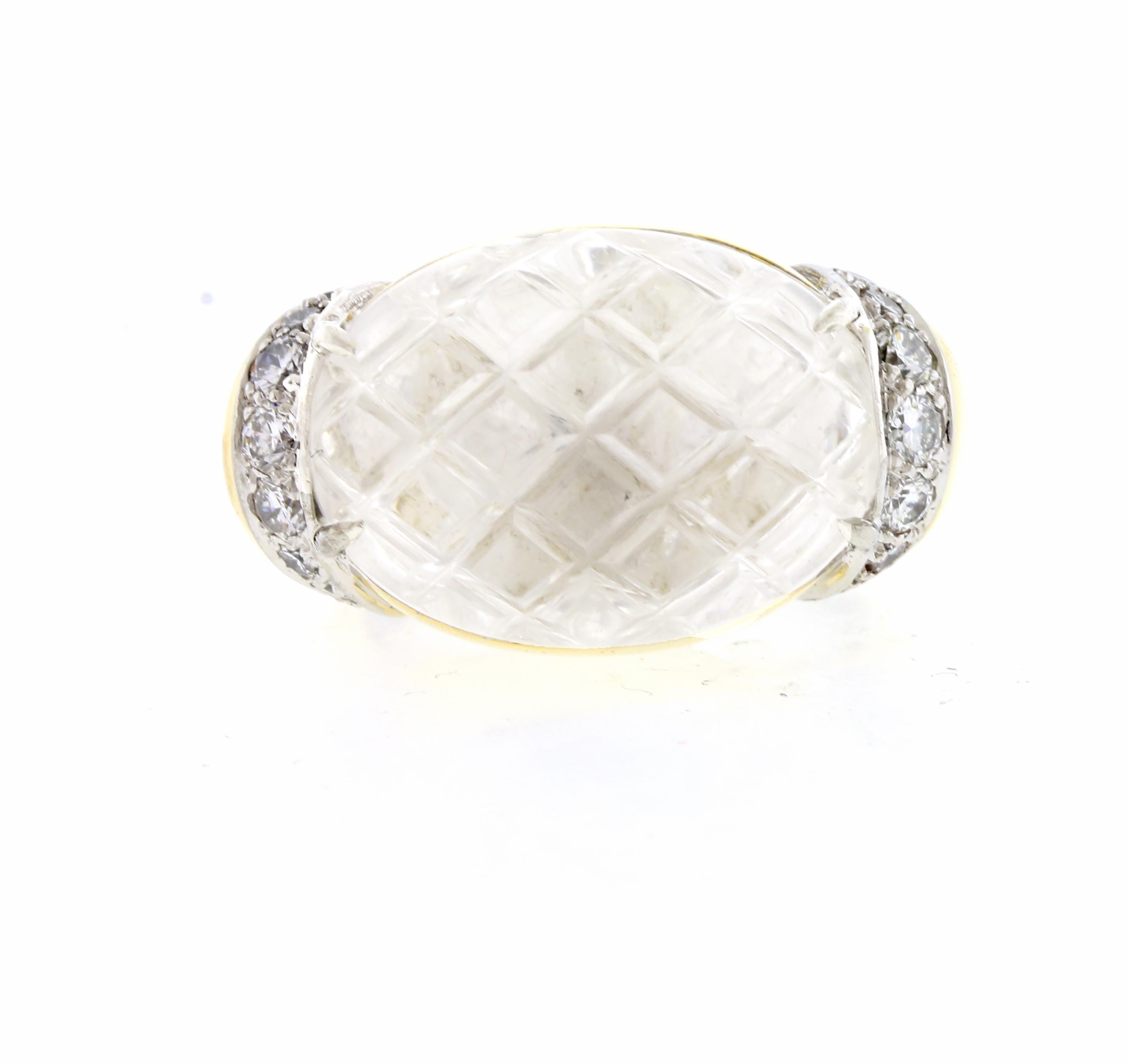 David Webb Carved Rock Crystal and Diamond Ring For Sale 1