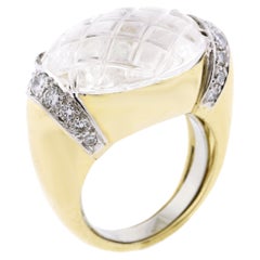 Retro David Webb Carved Rock Crystal and Diamond Ring