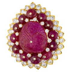 David Webb Carved Ruby and Diamond Brooch