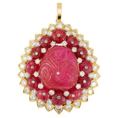 David Webb Carved Ruby and Diamond Brooch